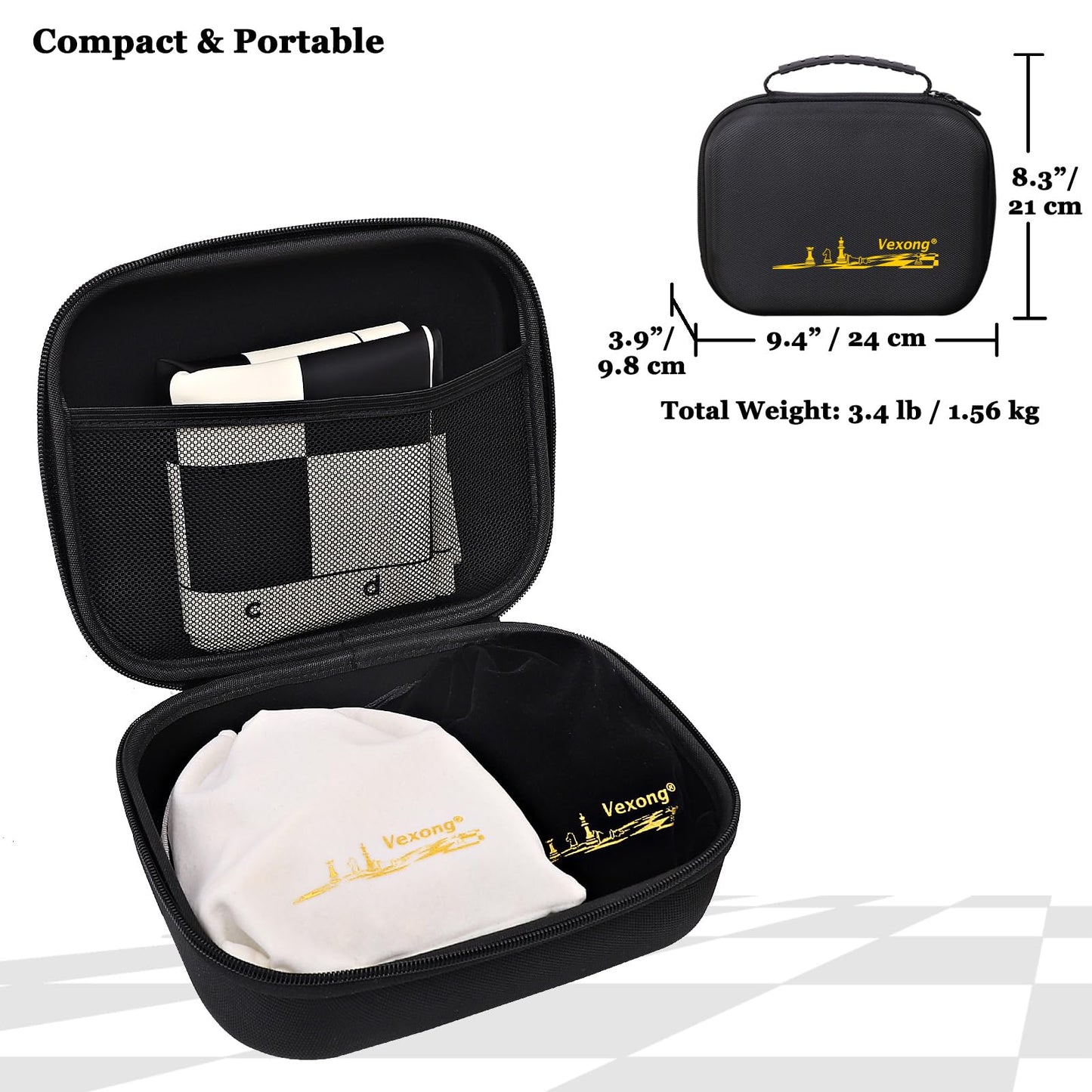 Chess Set - Tournament 20inch Silicone Chess Board, 3.5" King Height Weighted Staunton Chess Pieces with 2 Extra Queens, Professional Portable Chess Set with Storage Bag