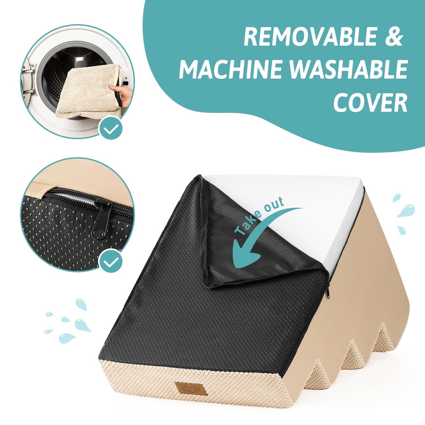 COZY KISS Dog Stairs for Small Dogs, 4 Tier Wider Pet Stairs for Couch and Beds, 17.7" H Non-Slip Dog Steps for Old Cats, Puppy, Small Medium Dogs, 17.7x23.6x17.7 inch, Beige