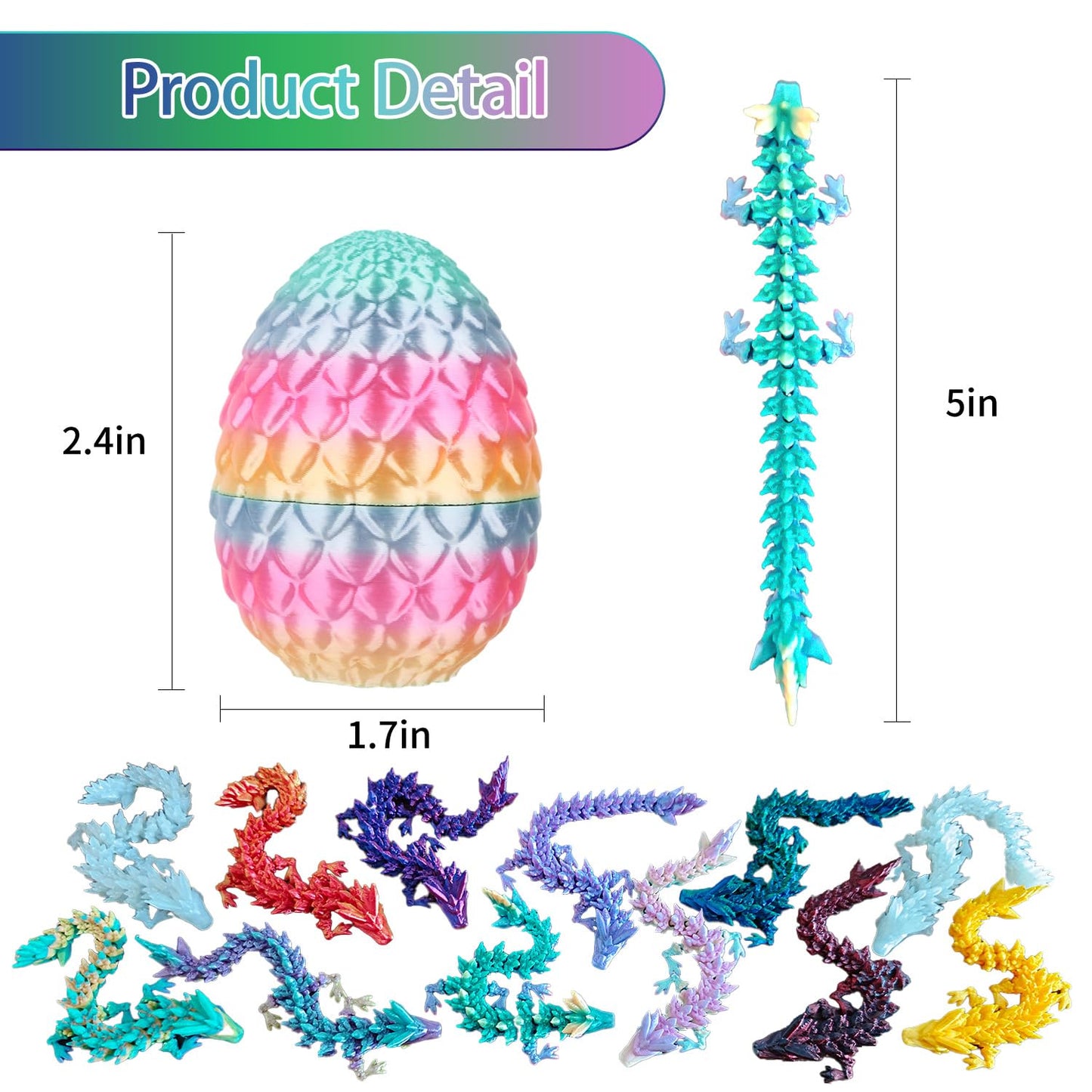 12Pcs 3D Printed Dragon Eggs with Dragon Inside, Easter Basket Stuffers Mini Dragons Egg Set, Surprise Mystery Easter Egg Fidget Toy, Articulated Crystal Toys for Kid Adults Desk Decor