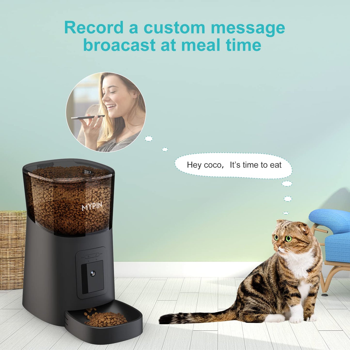 Video Automatic Pet Feeder with HD Camera, Food Dispenser for Cats and Dogs WiFi Smart Feeder with Camera 6L 2-Way Audio, Mobile Phone Control, Timed Feeder, Desiccant Bag Up to 8 Meals per Day… (Black)