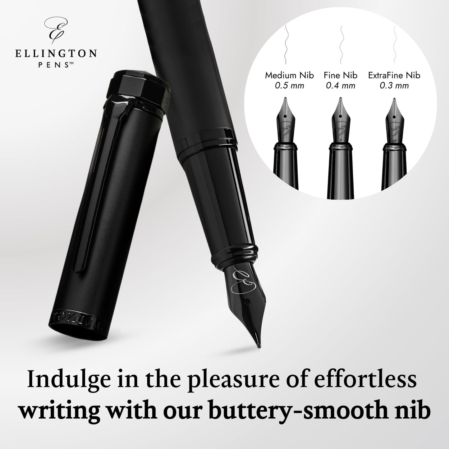 Ellington Pens Luxury Fountain Pen Set- Fountain Pens for Writing - Smooth Medium Nib - Includes Refillable Ink Converter, 3 Ink Cartridges [Black & Blue], Gift Box - Elegant Calligraphy