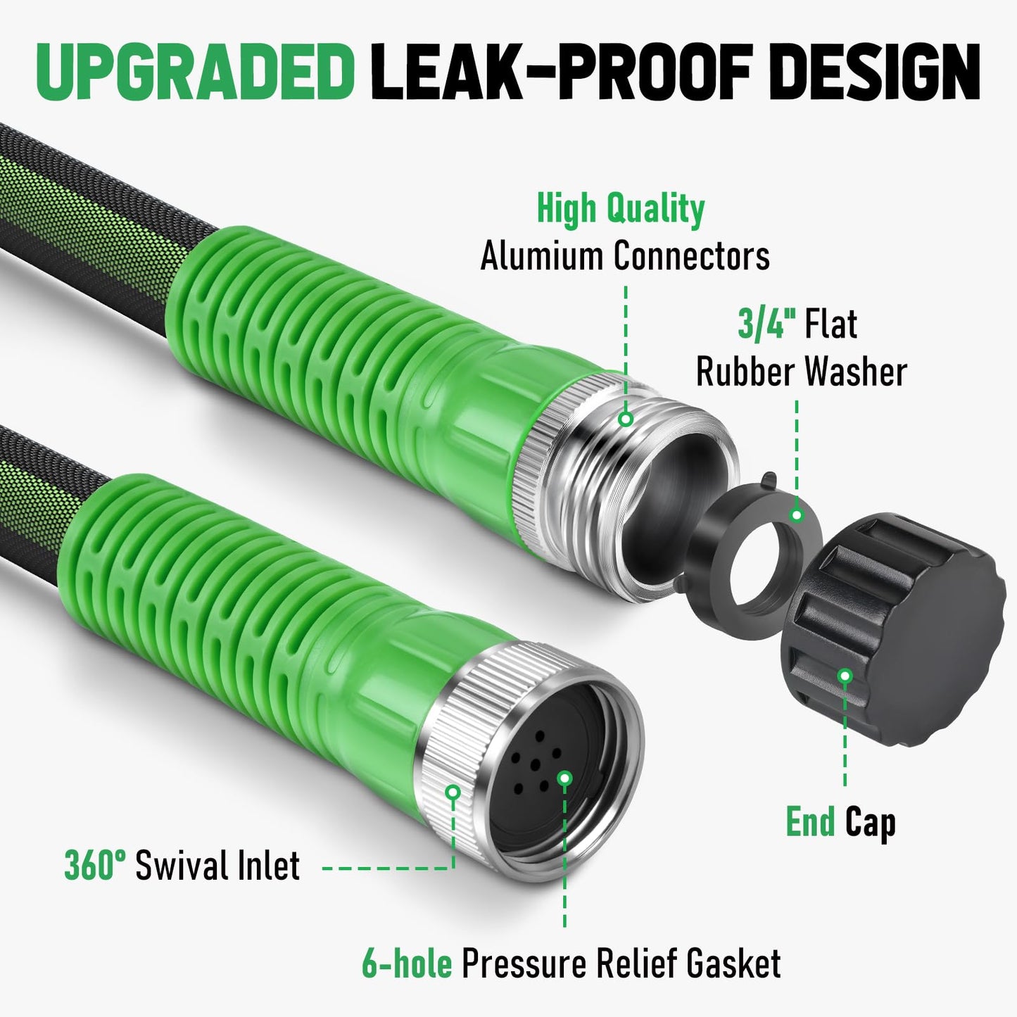 Flat Soaker Hose 100FT for Garden and Lawns, 80% Water-Saving Drip Irrigation Hose with Anodized Aluminum Ends, Flexible Leakproof Double Layer Gardening Hoses（50FT×2 Pack）