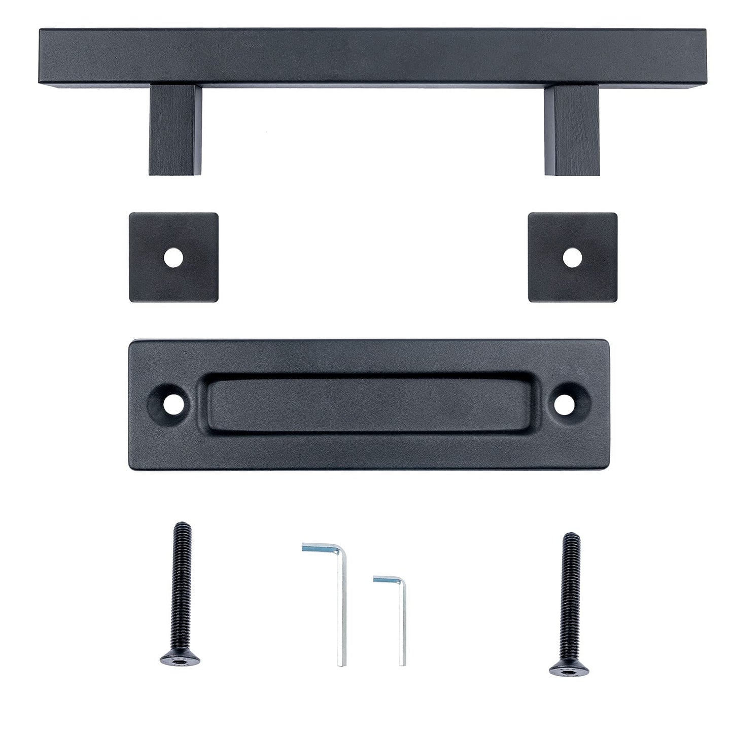 2 Pack Sliding Barn Door Handle Set, 12 Inch Pull and Flush Hardware Set Square Gate Handle, Heavy Duty Solid Carbon Steel Rustic Style for Barn Door Gates Garages Sheds, Matte Black