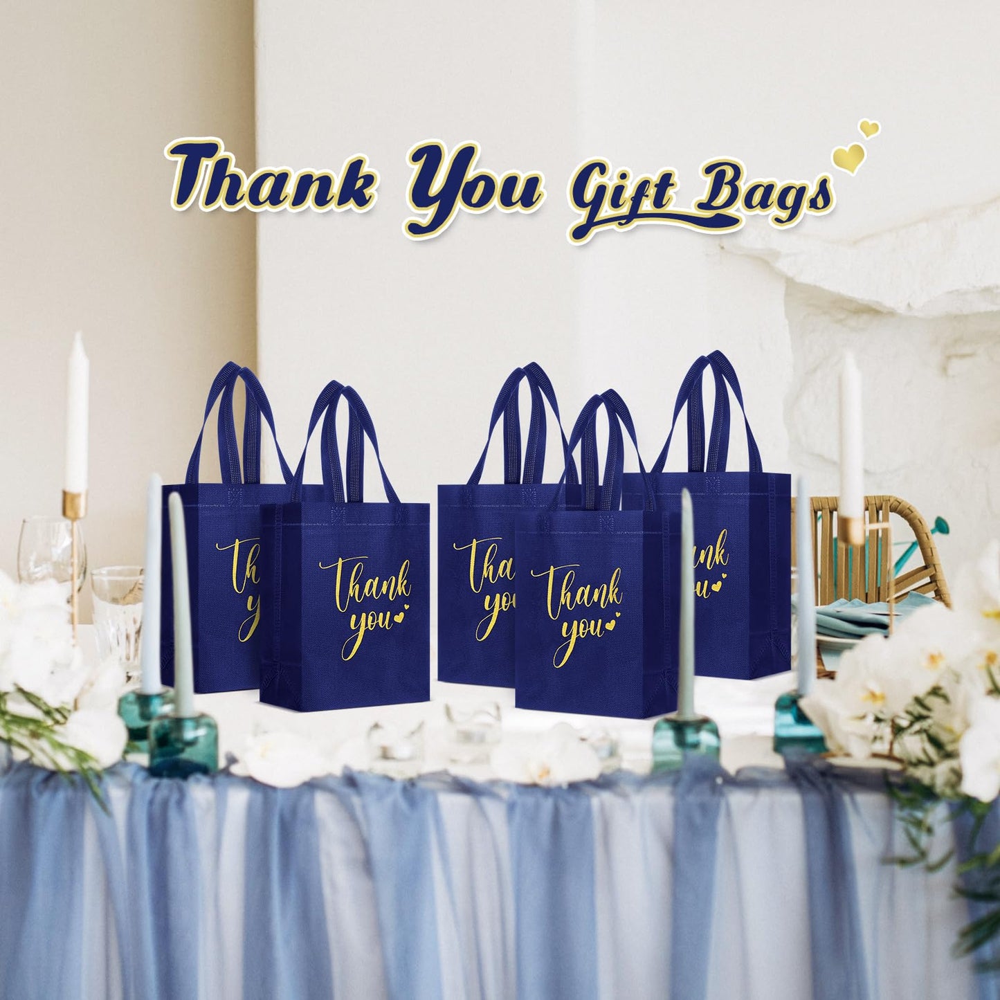 Sweetude 80 Pcs Thank You Gift Bags with Handles Bulk Reusable 10 x 8 x 4 Inch Non Woven Employee Appreciation Gift Bags for Bachelorette Wedding Anniversaries(Navy Blue)