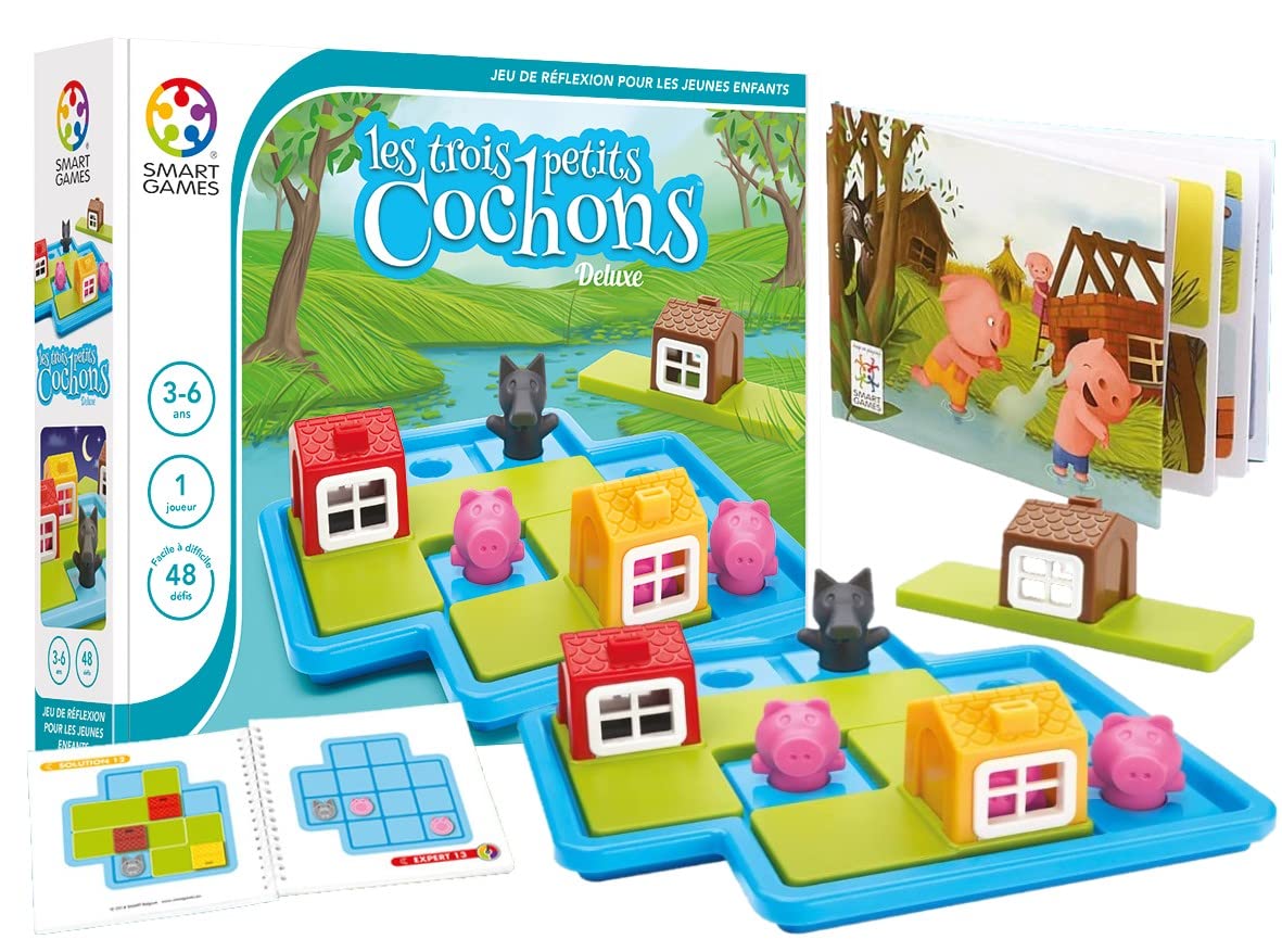 SmartGames - Les Trois Petits Cochons Deluxe - Remue-Méninges Éducatif - Jeu de logique et de Réflexion à Plusieurs Niveaux - 3 ans + - 1 joueur - 518853.