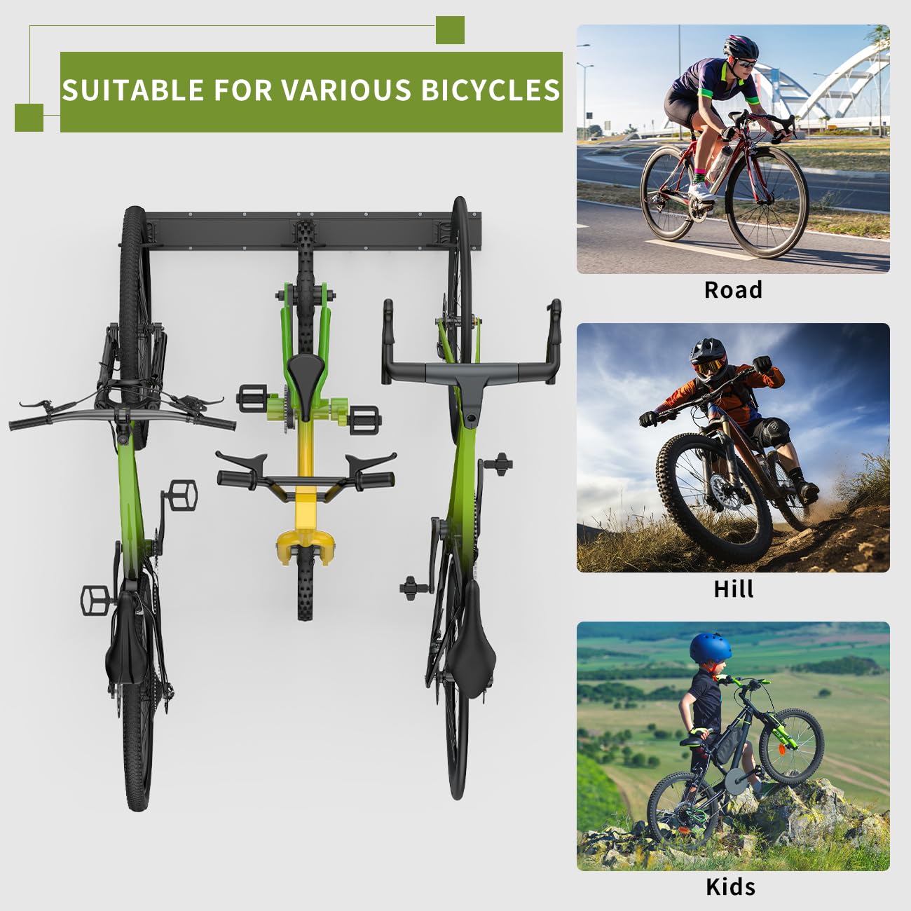 Housolution Bike Wall Mount 32Inch for 4 Bikes + 3 Helmets, Up to 300lbs, Heavy Duty Bike Hangers for Garage, Bike Hooks for Garage, Solid Steel Bicycle Storage, Bike Storage Rack, Black