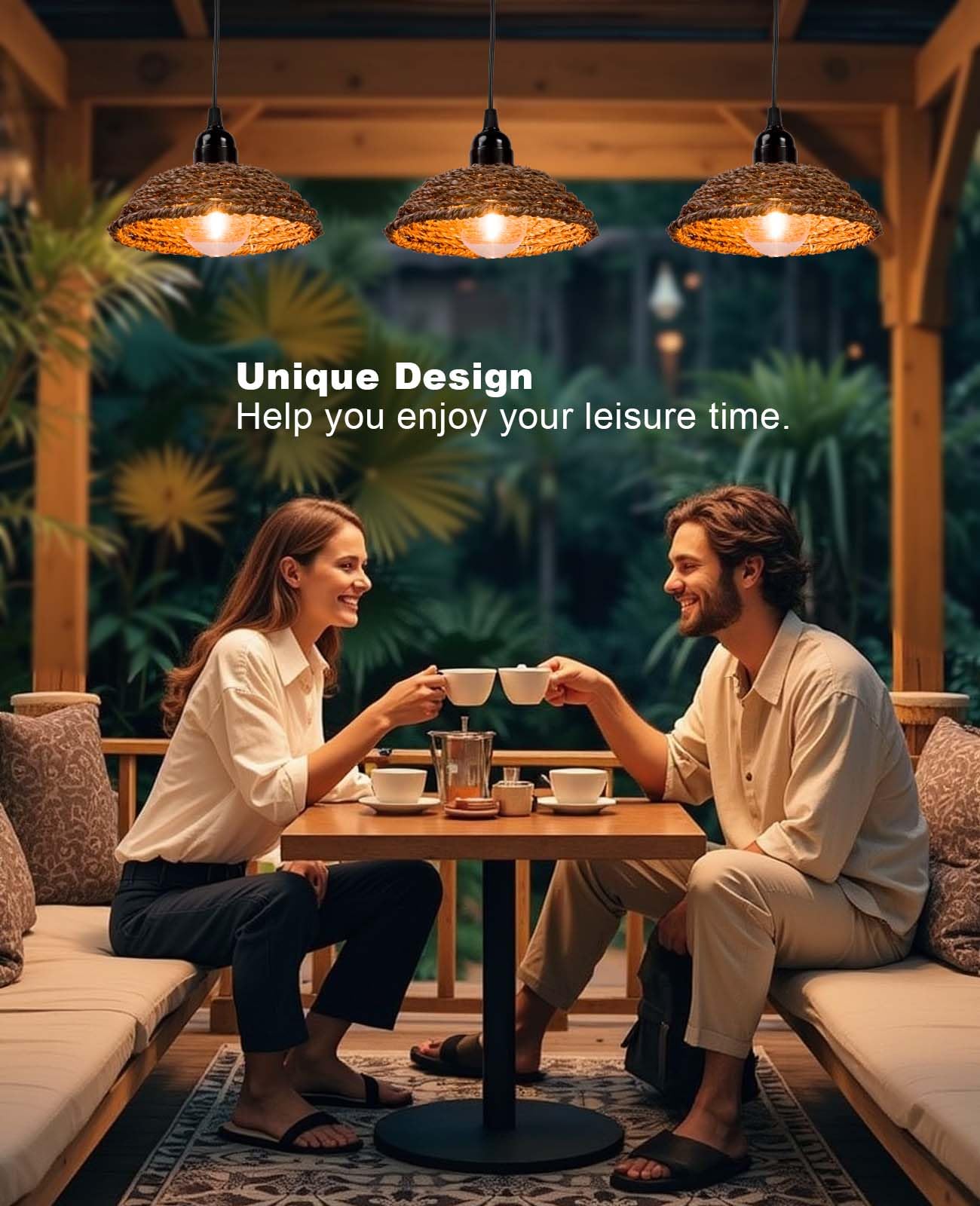 AVAMERY Outdoor Chandelier Lights Waterproof, Battery Operated Pendant Lights for Gazebo, Pergola, Patio, Porch, IP65 Weatherproof(3 Packs)