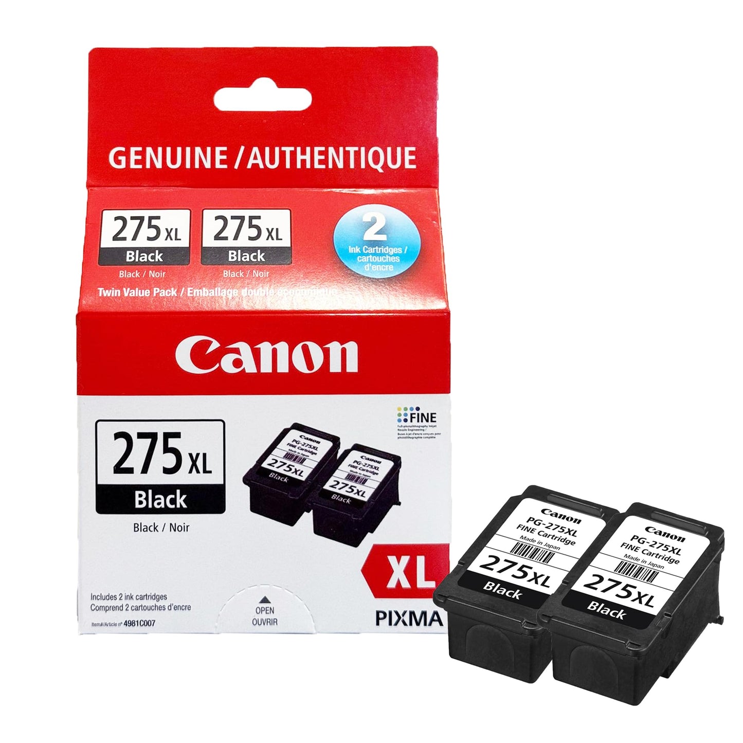 Canon Genuine Ink Cartridges PG-275XL Black Twin Pack (2 Count), High-Yield Original Canon Printer Ink, for PIXMA TR4720 / TS3720 / TS3520 Series Printers