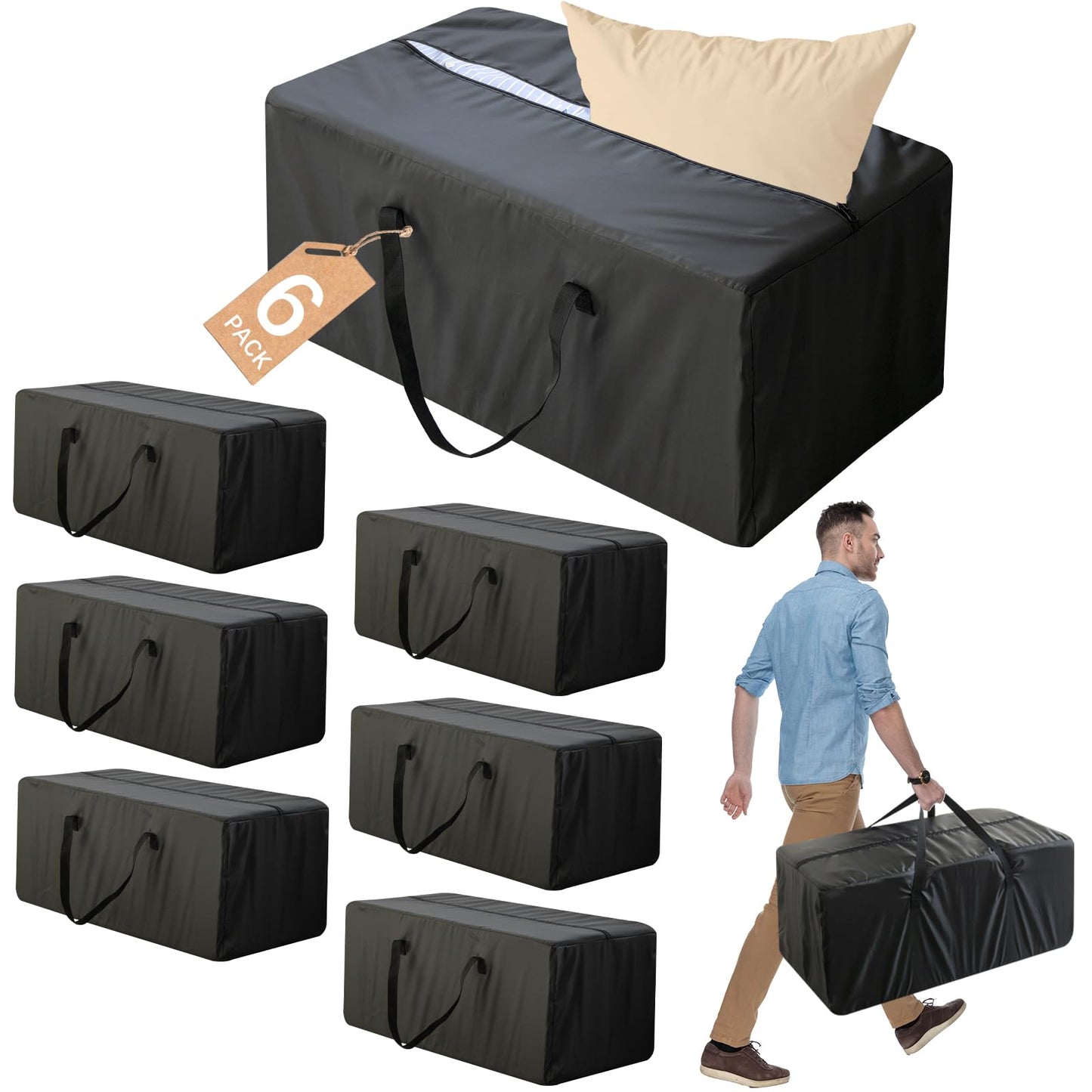 6 Pack Extra Large Moving Bags with Reinforced Zippers, Foldable Heavy Duty Moving Boxes with & Handles,Storage Bags For Space Saving, Clothing Storage Christmas Decor Storage,Traveling