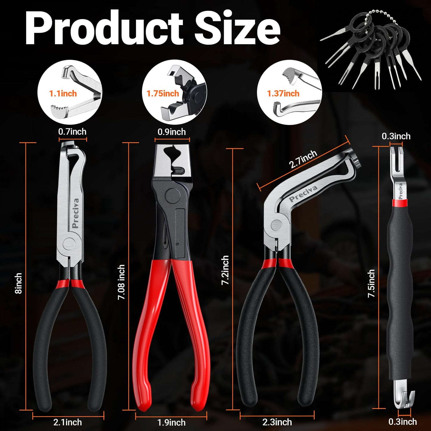 Preciva 5 Pcs Automotive Electrical Connector Disconnect Tool Kit,Wire Harness Release Pliers, Depin Tool & Hose Clamp Pliers Electric Plug Pliers for Cars, Automotive Wire Locking Push Tab