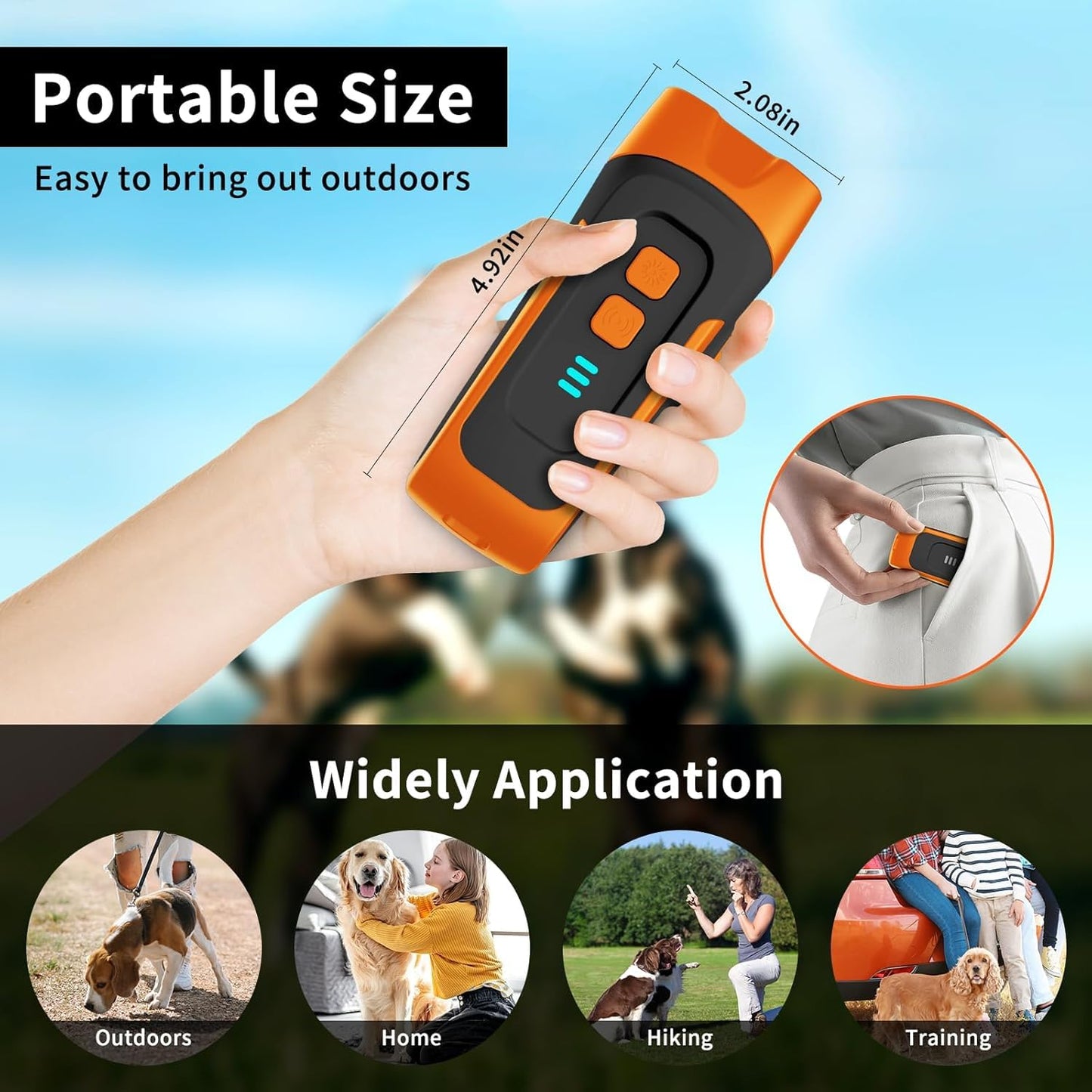 Dog Barking Deterrent Devices - 3 Modes Anti Barking Device for Dogs - 33FT Dog Bark Stopper Indoor Outdoor Rechargeable Stop Barking Automatic No More Dog Bark Control