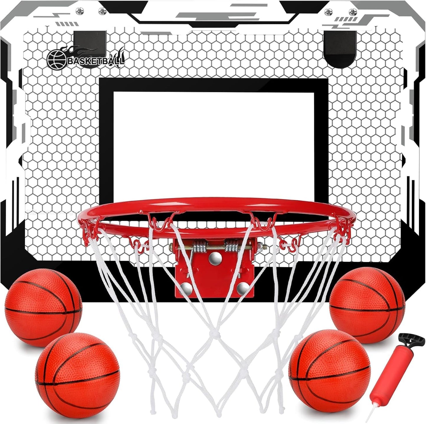 Indoor Over Door Mini Basketball Hoop Set for Kids Adults, Upgrade Wall Mount Basketball Hoop for Wall with Large Dunk Rim, Room Basketball Hoops Game with 4 Small 6" Balls Gift for Boys Girls Teen