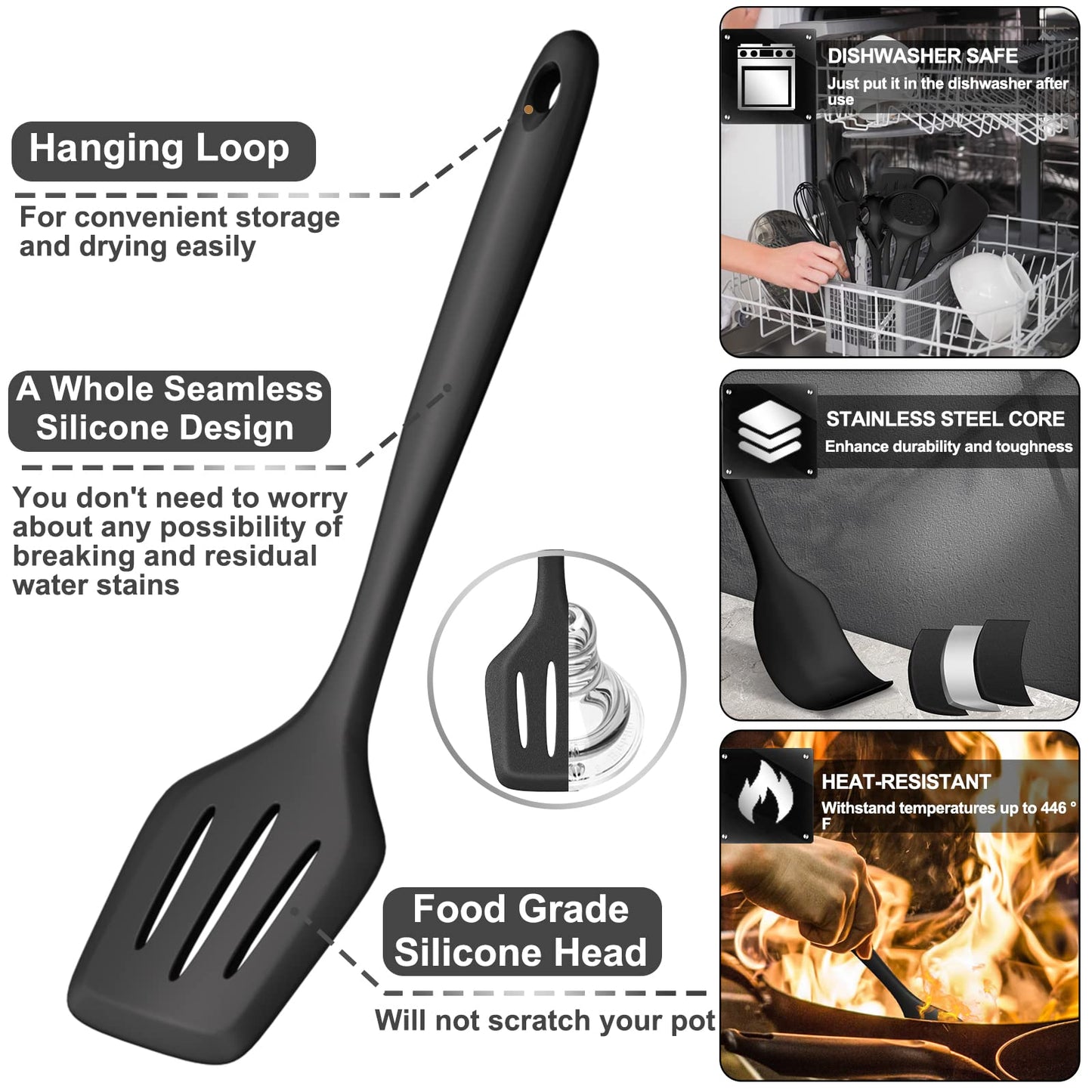 43 Pcs AIKKIL Silicone Kitchen Utensils Set, Heat Resistant Silicone Cooking Kitchen Utensils Set with Holder, Turner, Spatula, Kitchen Gadgets Tools Set for Nonstick Cookware, Dishwasher(BPA Free)