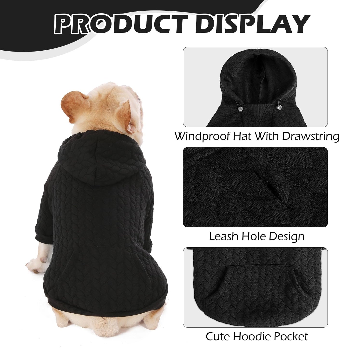 EXPAWLORER Dog Hoodie,Warm Pet Clothes for Small Medium Large Dogs Gril Boy,Dog Sweatshirt Puppy Sweater with Pouch for Cold Weather Fall Winter,Cat Hooded Coat Apparel,Black XXL
