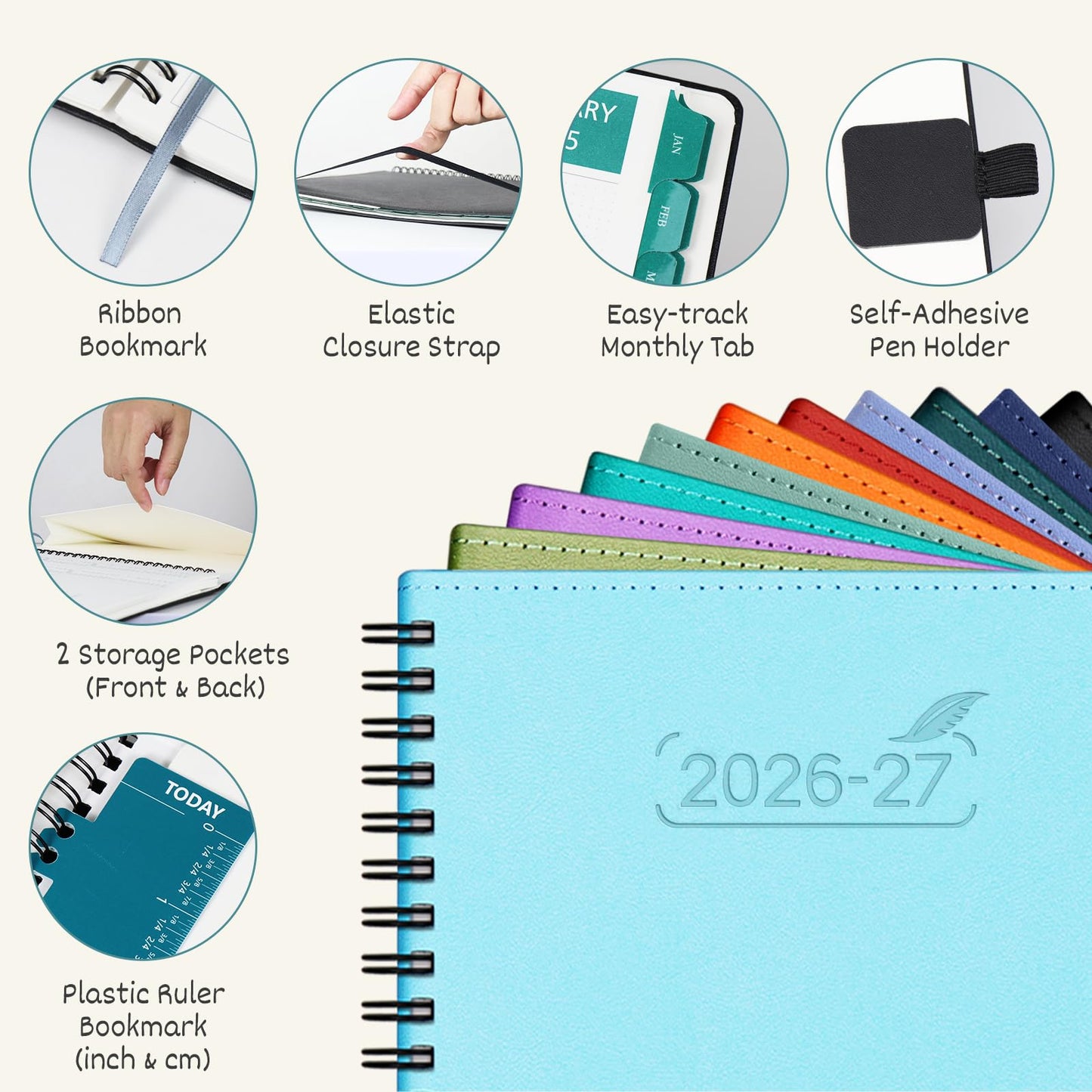 BEZEND Monthly Planner 2026-2027 (Spiral-8.5" x 11"), 2 Year Agenda with Note Pages -Jan 26 to Dec 27 Calendar with Laminated Tabs, 120 GSM Paper, Inner Pockets, Vegan Leather Softcover -Black