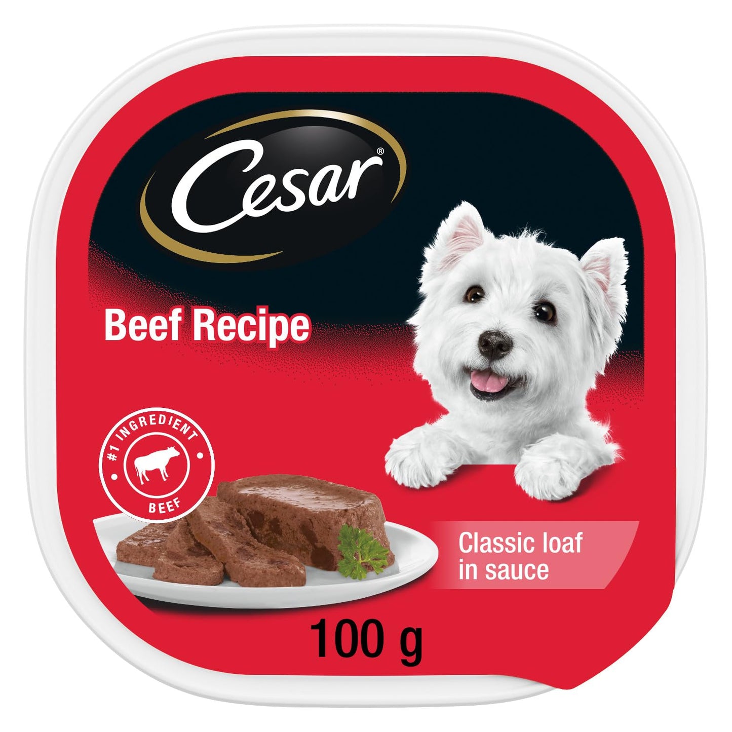 CESAR Dog Food Wet Classic Loaf in Sauce Wet Dog Food - Beef, 100g Tray (24 Pack)