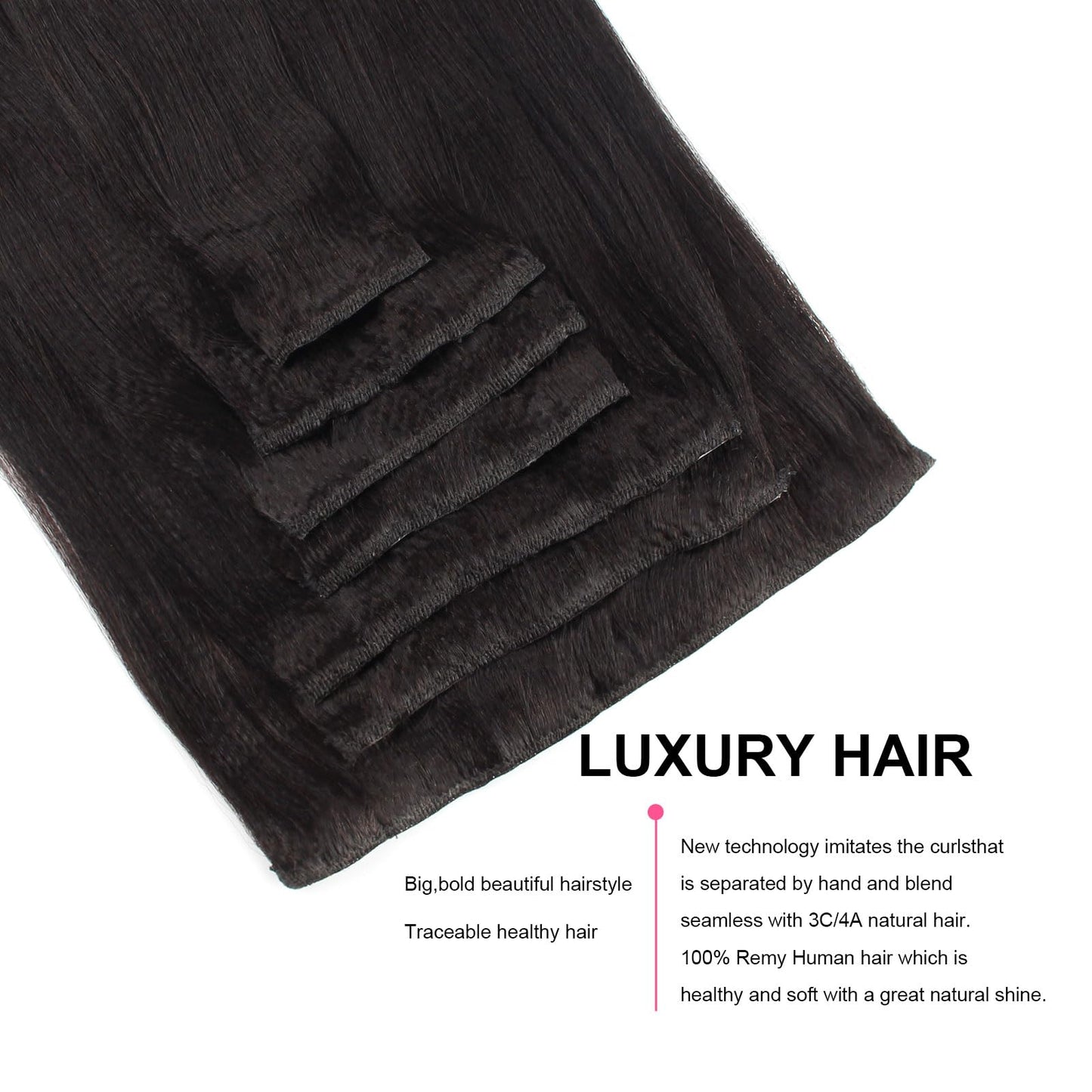 ABH AmazingBeauty Hair Yaki Straight Clip in Hair Extensions Real Remy Thick Natural Black for African American Relax Hair 7 Pieces 120 Gram Per Set, 16 Inch