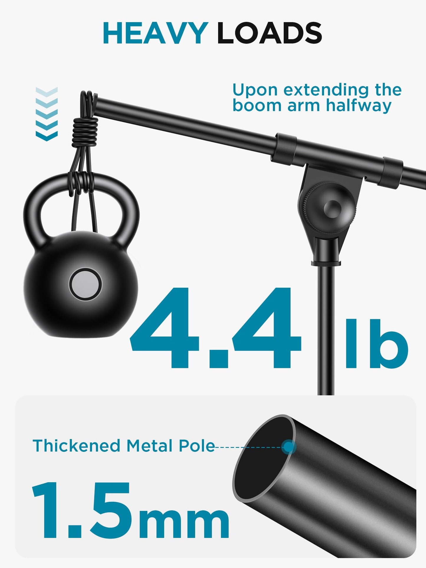 InnoGear Adjustable Desk Microphone Stand, Weighted Base with Soft Grip Twist Clutch, Boom Arm, 3/8" and 5/8" Threaded Mounts for Blue Yeti and Blue Snowball, Kick Drums, Guitar Amps