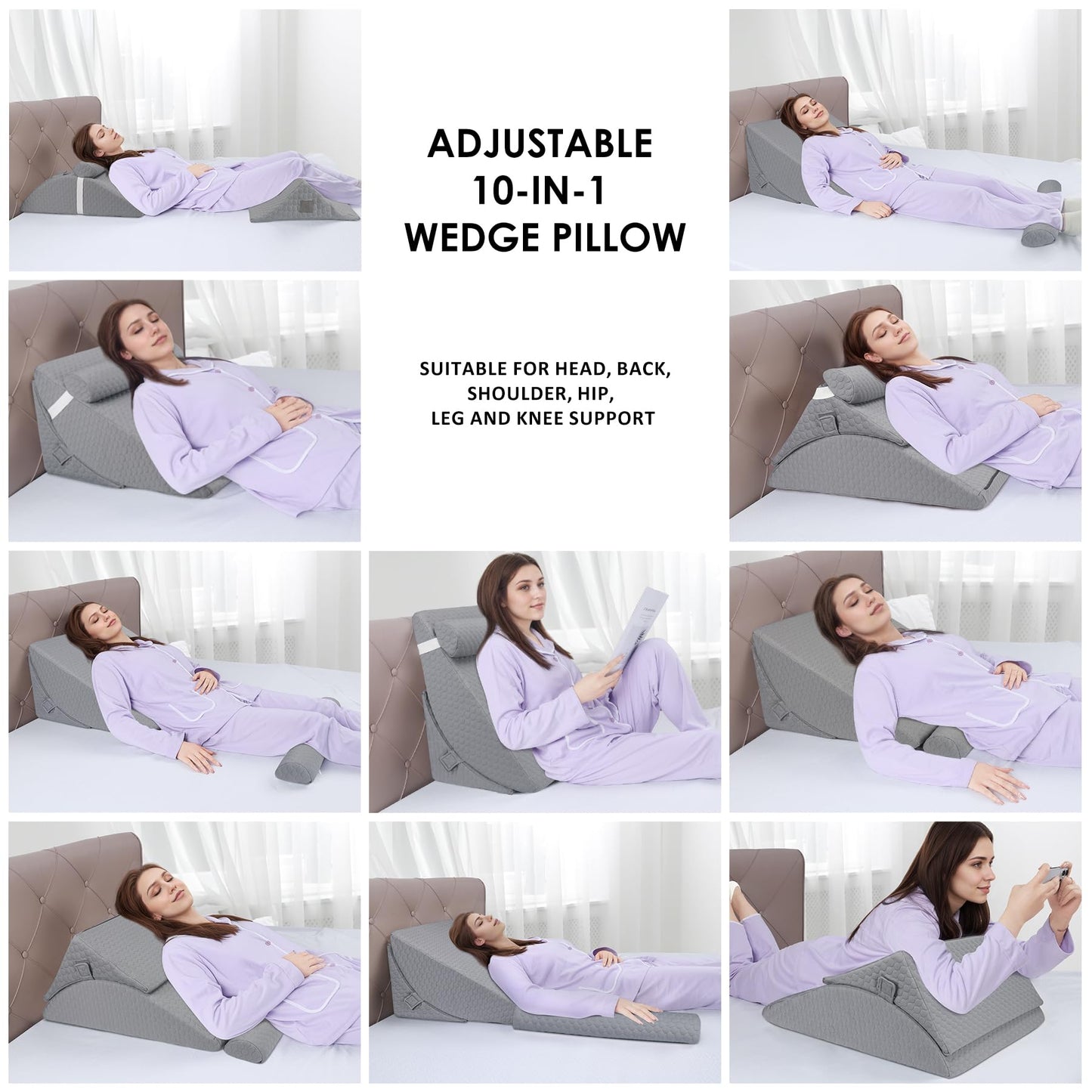 Bed Wedge Pillow for Sleeping, Adjustable 7 &12 Inch Foam Wedge Pillow for Post Surgery, Elevated Triangle Pillow for Acid Reflux, Back Pain Relief, Leg Support，3pack