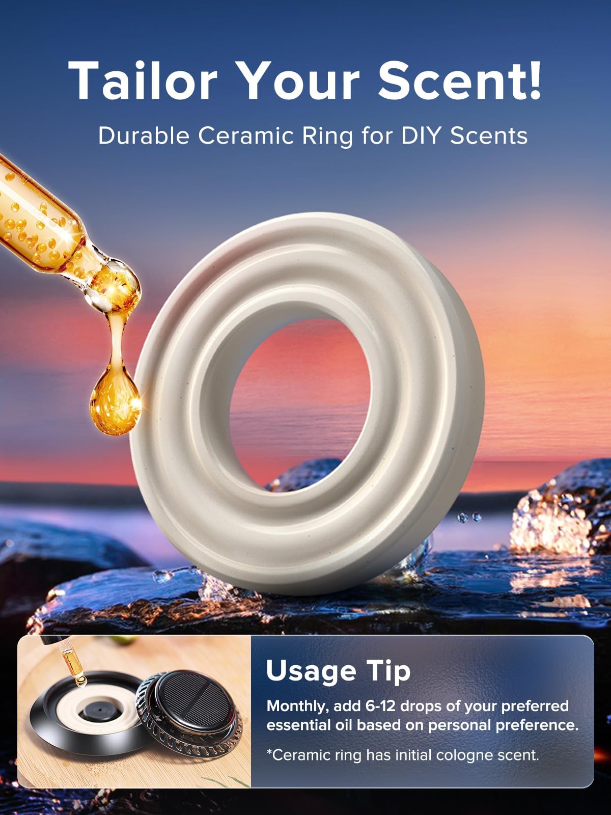 CEENIU 2024 New UFO Car Air Freshener, Solar Powered Rotary, Aluminum Alloy, Supports DIY perfumes, Natural French Fragrance, Cologne&Ocean, Two Oils, F21 Car Fresheners, Car Fragrance