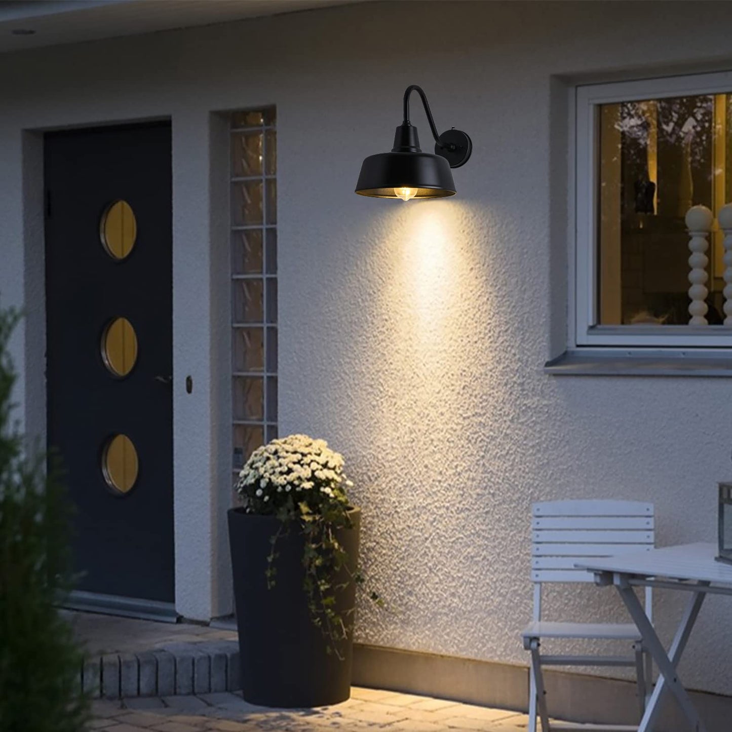 Naurham Barn Lights Outdoor Gooseneck Lighting, Dusk to Dawn Black Exterior Barn Lights for House, Farmhouse Wall Lighting Fixtures with Sensor for Porch Garage (1, 11" Diameter)