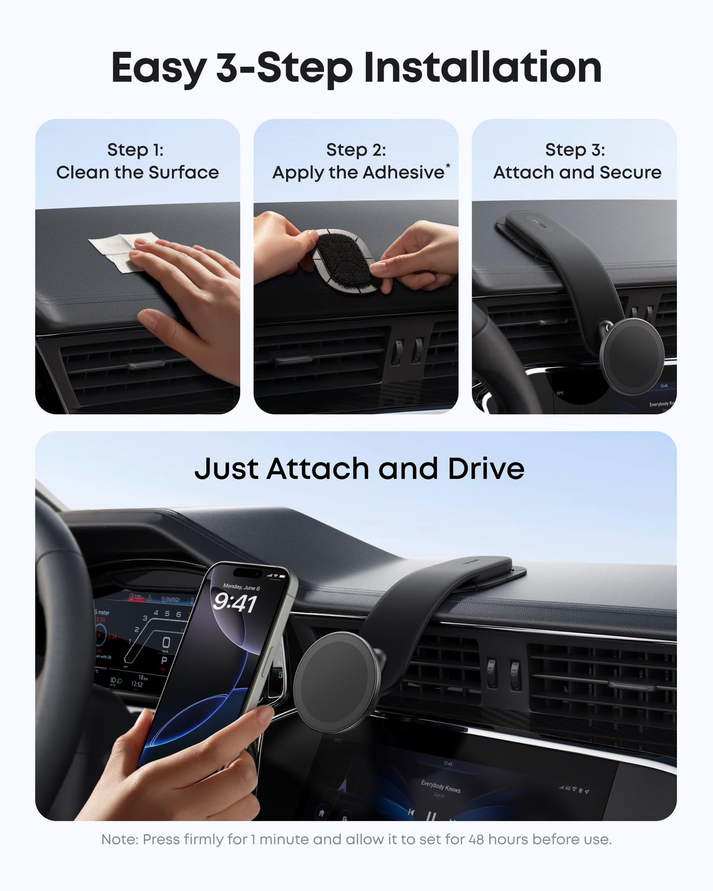 Anker Nano Detachable Car Mount, 360° Adjustable Car Phone Holder with Bracket and Magnetic Ring, for iPhone 16/15/14/13/12 Series, Samsung, and More (Magnetic Mount Only, Does Not Support Charging)