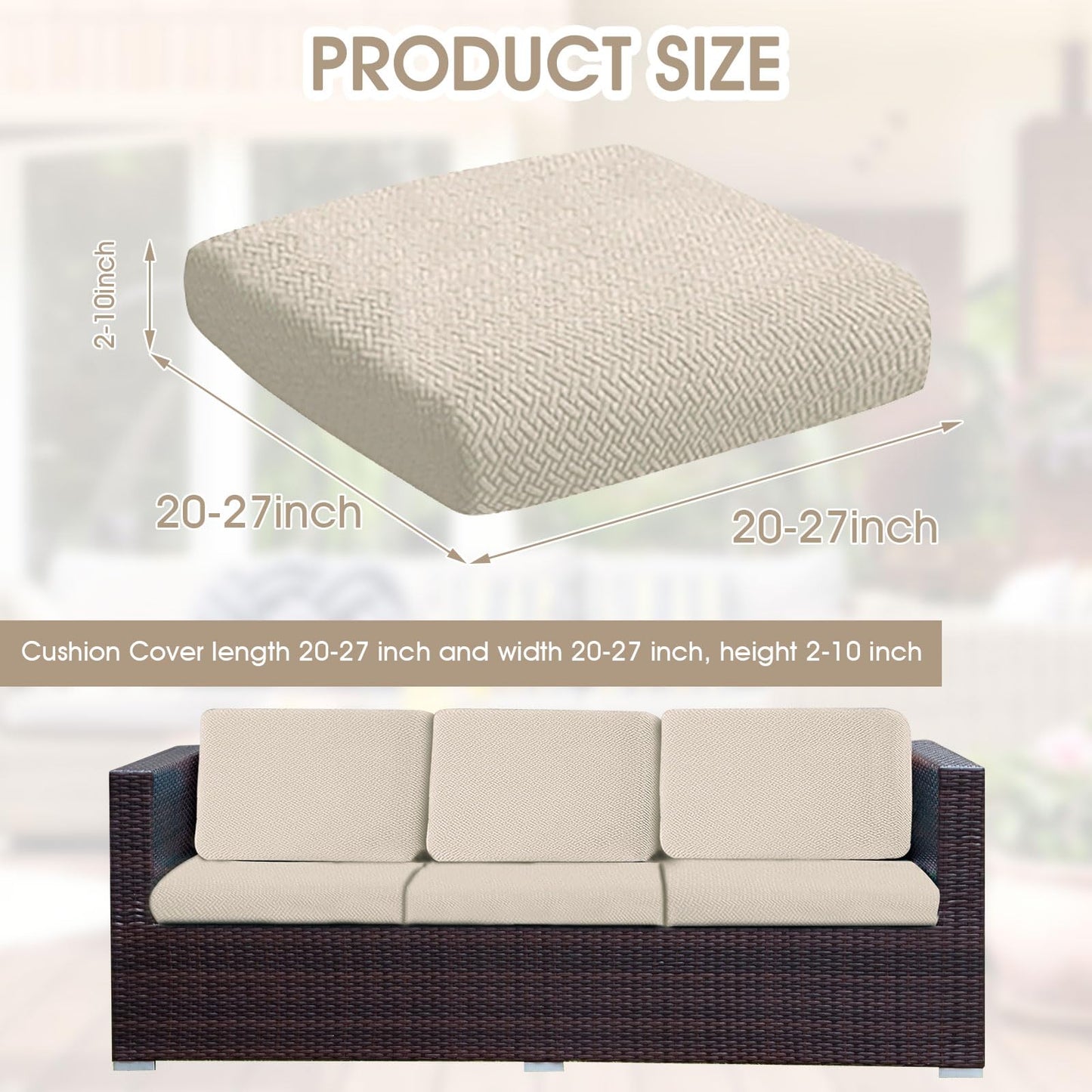 Outdoor Cushion Covers Waterproof,Stretch Garden Seat Cushions Cover Patio Chair Cushions,Replacement Chair Seat Covers Washable Furniture Protector for Outdoor Couch & Sofa Cushions