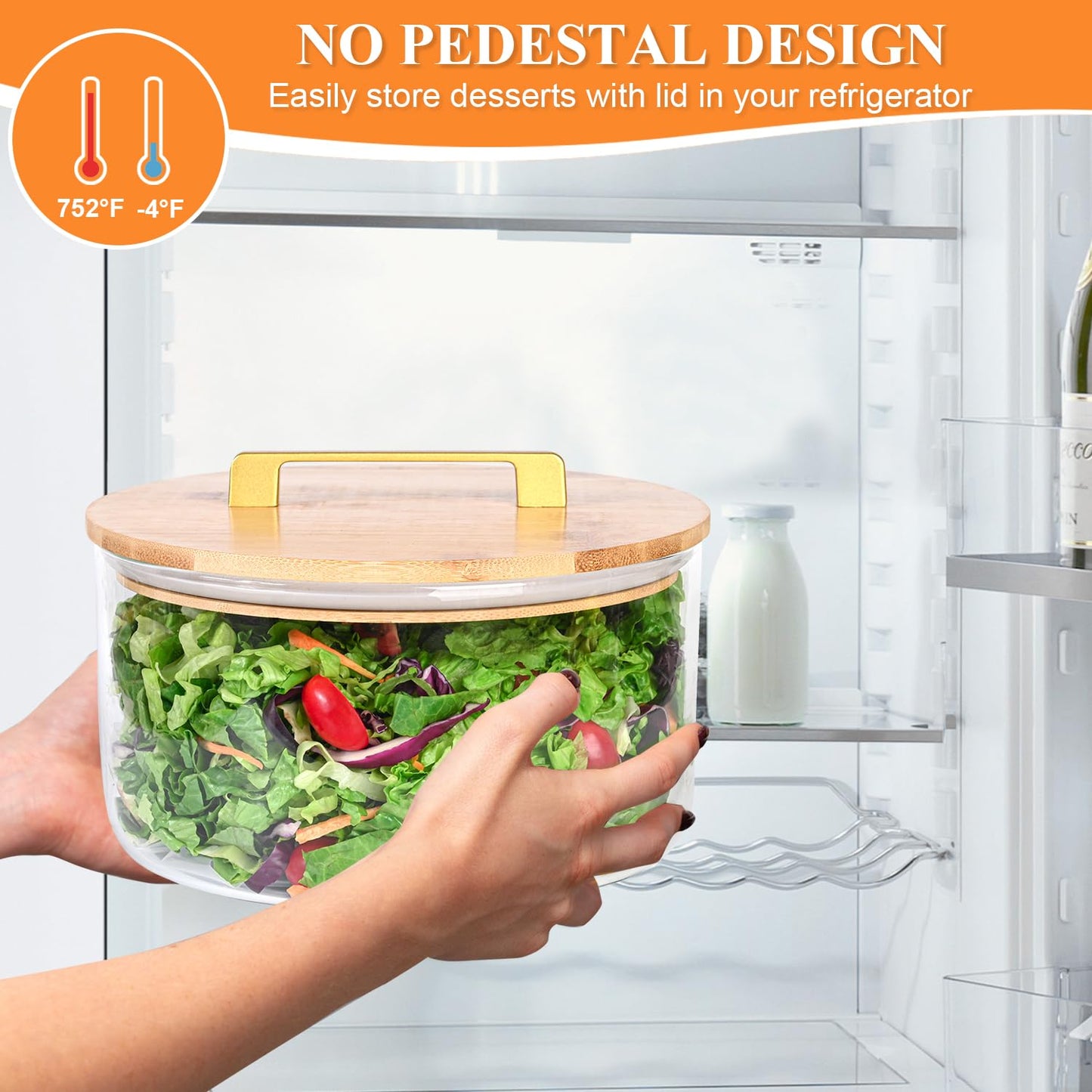 LOVYANXUE 10 inch Large Salad Bowl, Glass Trifle Bowl with Lid, 197 oz Versatile Mixing and Serving Bowl for Laying Ice Cream, Cake, Salad, Fruit, Baking, Dessert and Party DIY, Microwave Safe