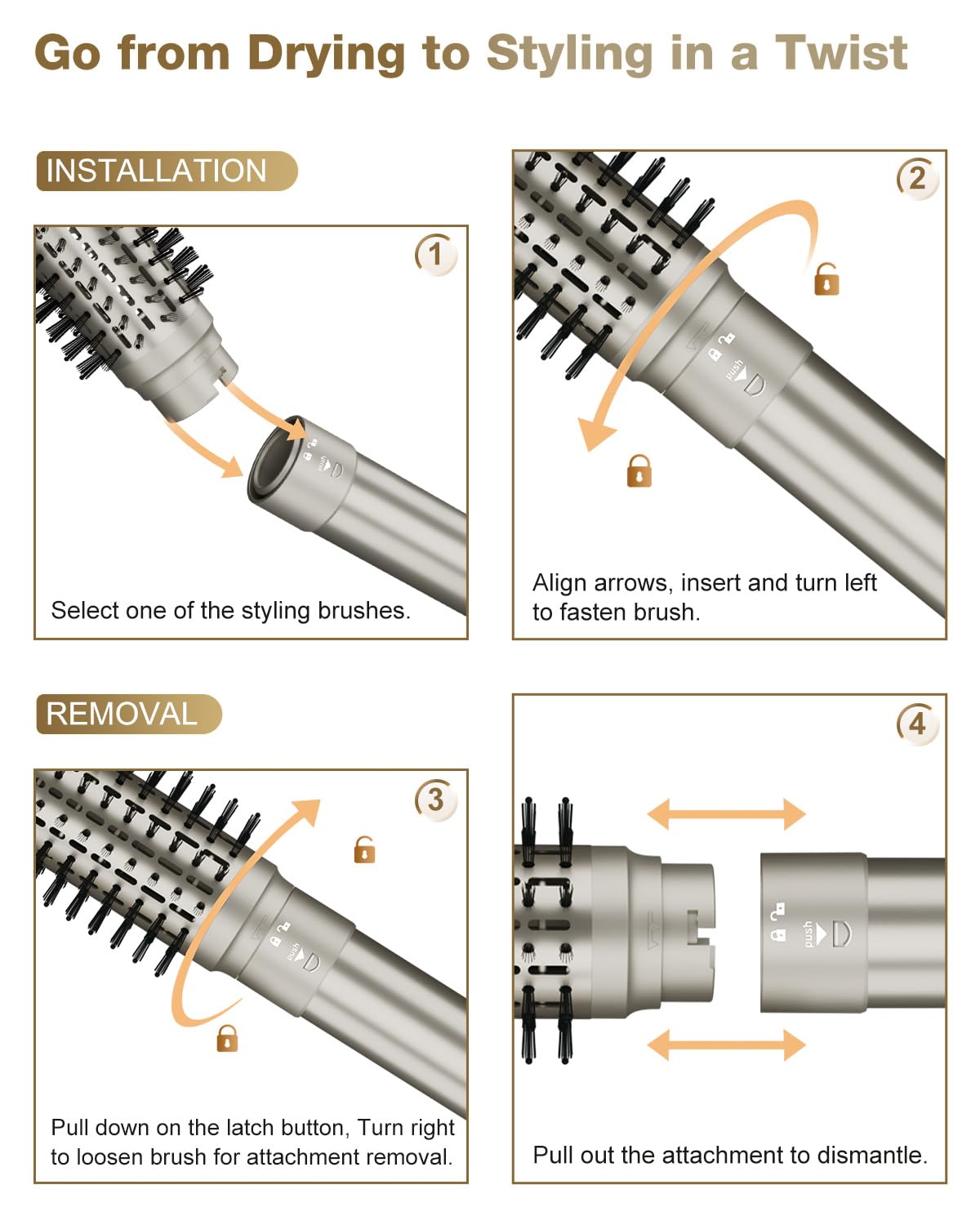 7MAGIC Hair Dryer Brush & 6 in 1 Hair Styler, Silver, 110 Volts, 1200 Watts, Ionic Technology, Fast Drying, Multi Styler for Straight, Wavy, Curly, and Coily Hair,Rose Gold