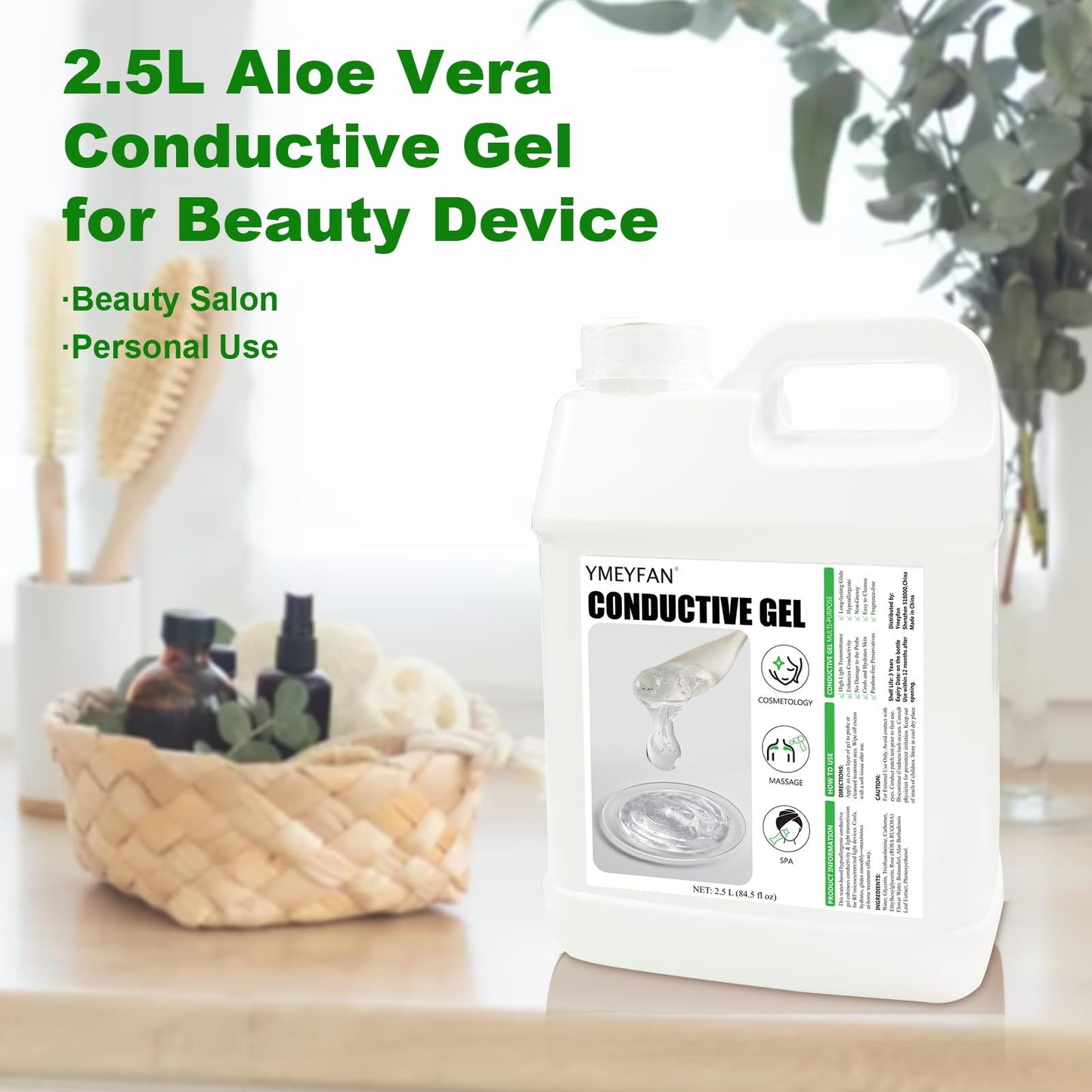 2.5L Large Aloe Vera Conductive Gel for Face and Body, Paraben Free, Cooling Gel Use with Laser Hair Removal Machine and Home Beauty Device, Soothing Hydrating Suitable Beauty Salon Spa Supplies