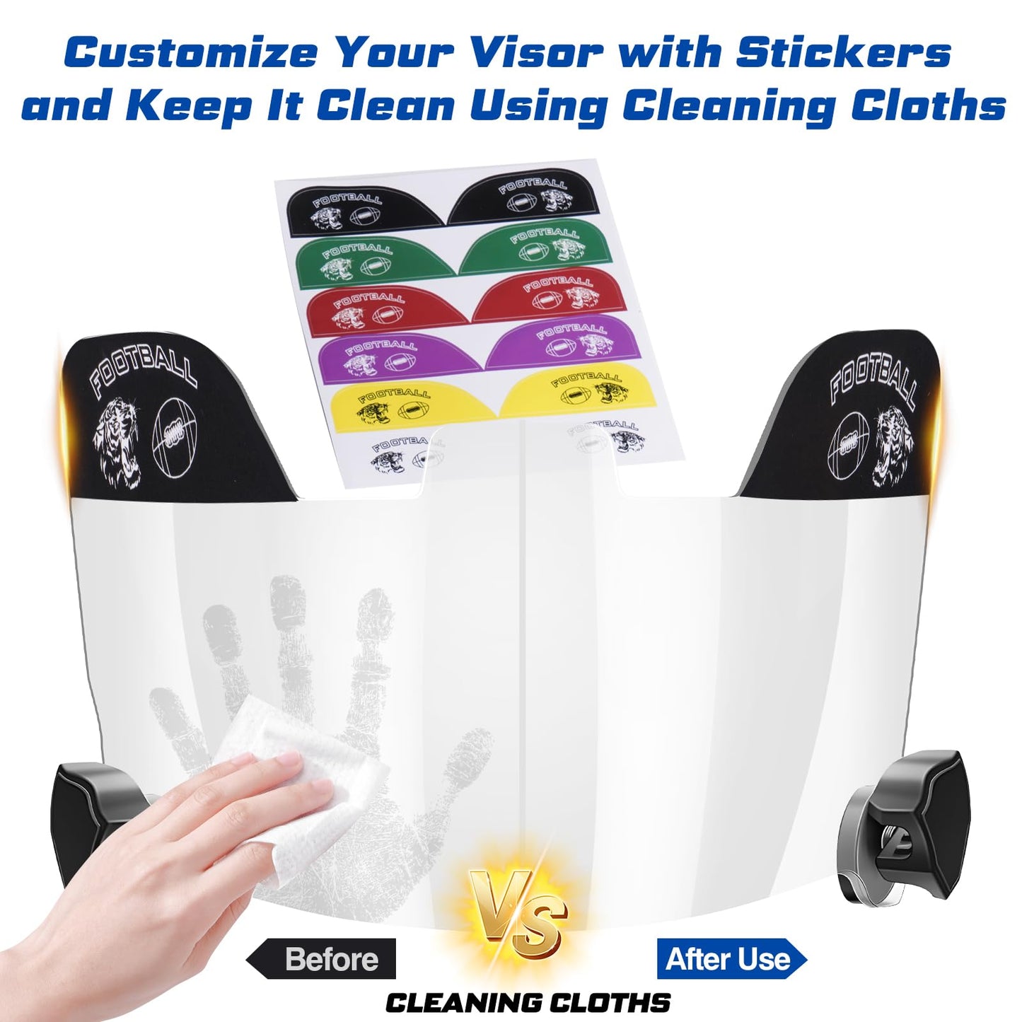 Automiim 2 Pcs Football Visor, Football Helmet Visor Fits Youth & Adult, Professional Clear Football Visor Eye-Shield with High Clarity and Anti-Scratch Football Protective Gear
