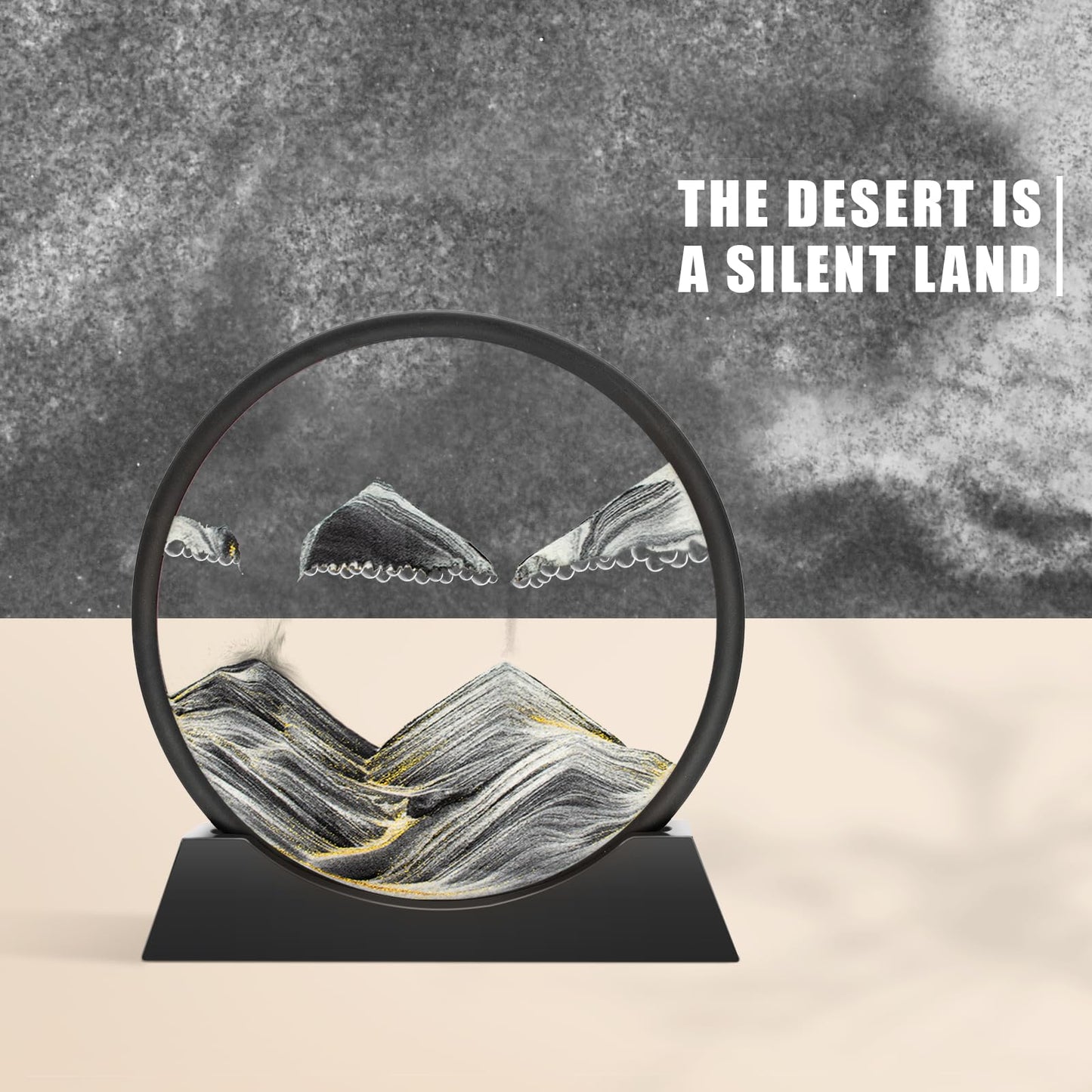 Wai Danie Moving Sand Art Picture 3D Hourglass Deep Sea Sandscape Liquid Motion Display Painting Flowing Sand Frame Relaxing Desktop Home Office Work Decor (Black, 12 Inches)