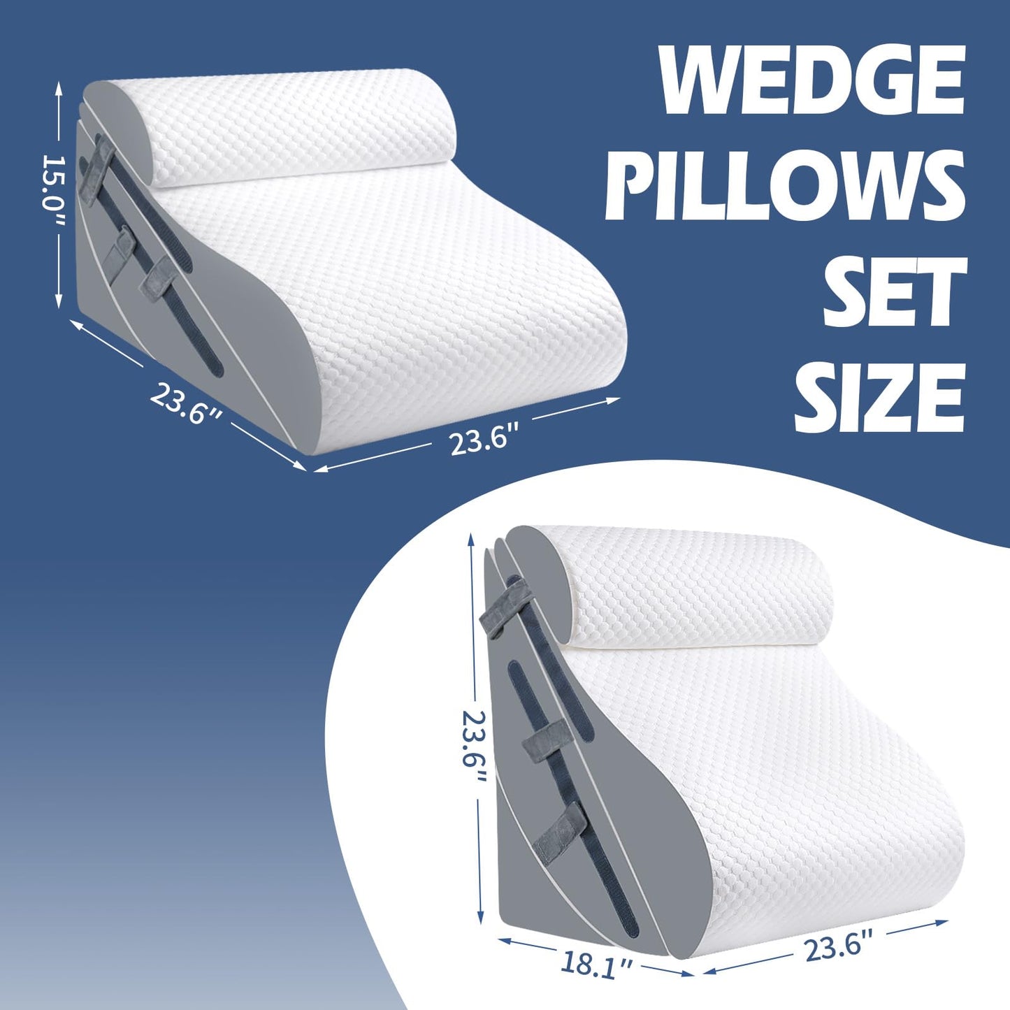 4PCS Orthopedic Bed Wedge Pillow Set with Full Memory Foam Waist Pillow, Wedge Pillow for Back Pain Relief, Adjustable Bed Wedge Pillow for Sleeping, Post Surgery, Leg Elevation, Acid Reflux & GERD