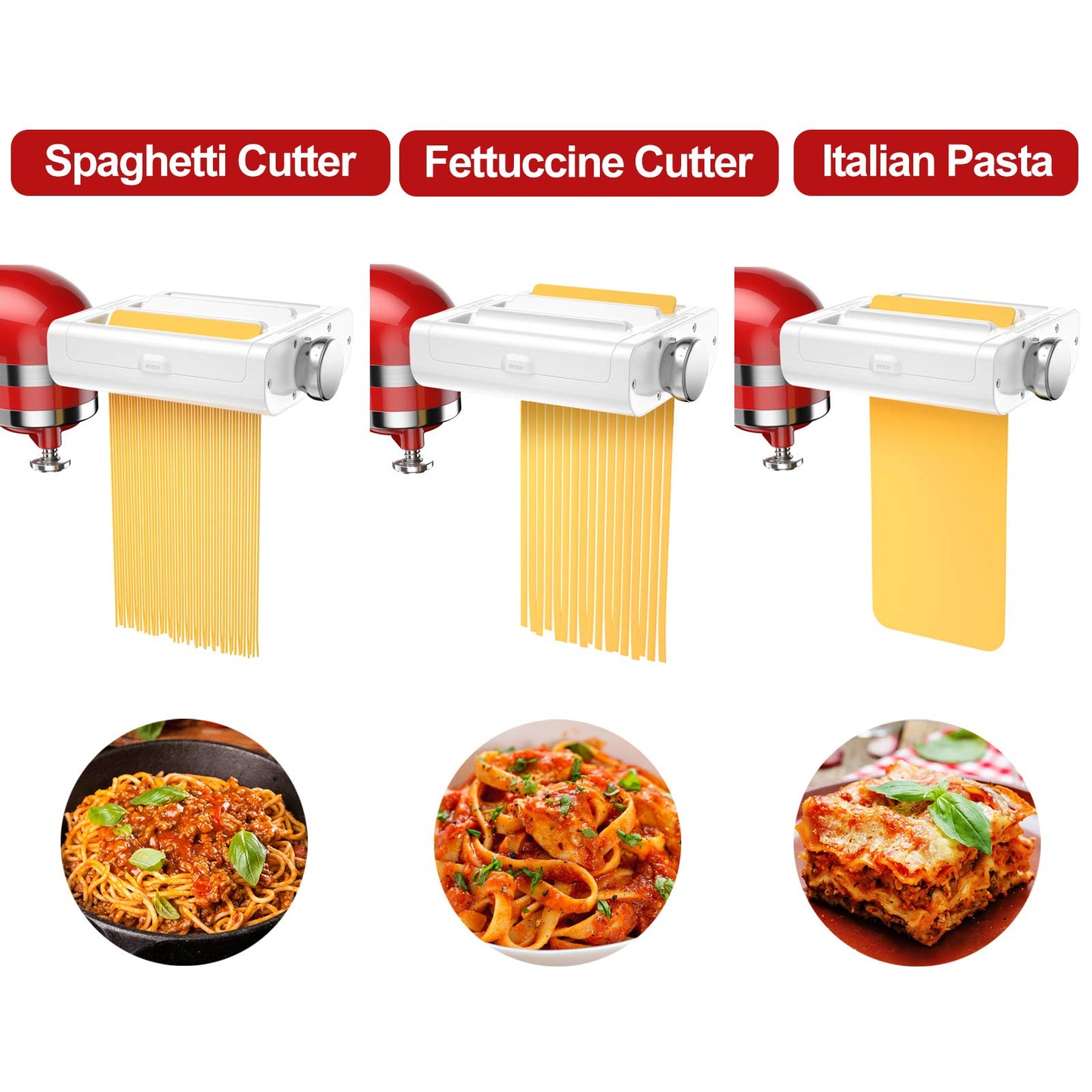 RETHONE Pasta Maker Attachment for KitchenAid Stand Mixers -3 in 1 Set Pasta Attachments Includes Pasta Roller, Spaghetti Fettuccine Cutter, Pasta Machine Attachment Accessories for KitchenAid