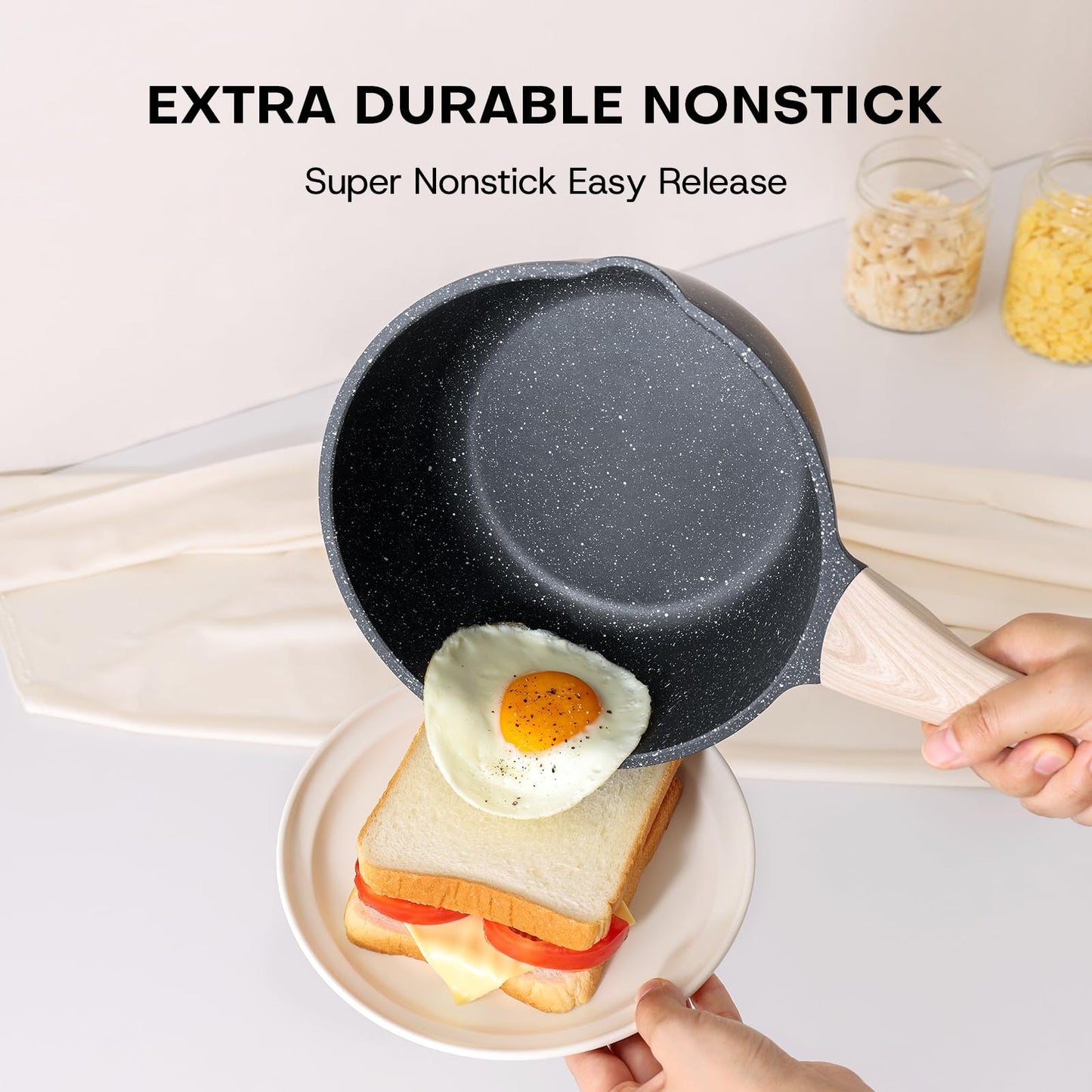 Kordisen Sauce Pan Set with Lid, 1.5Qt & 2.5 Qt Nonstick Saucepan Non Stick Sauce Pots Cooking Pot with Pour Spout, Easy to Clean, Small Kitchen Pots Induction Pot, PFOA Free (Black)