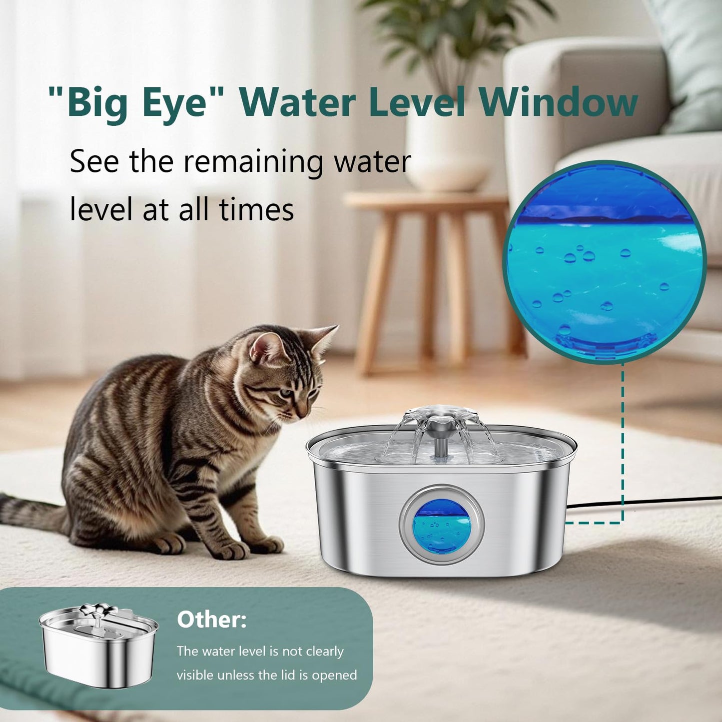 Cat Water Fountain Stainless Steel,108oz/3.2L Pet Drinking Fountain with 4 Replacement Filters & 4 Pre-Filter Sponges, Indoor Cat Flower Water Dispenser with Ultra-Quiet Pump & Level Window