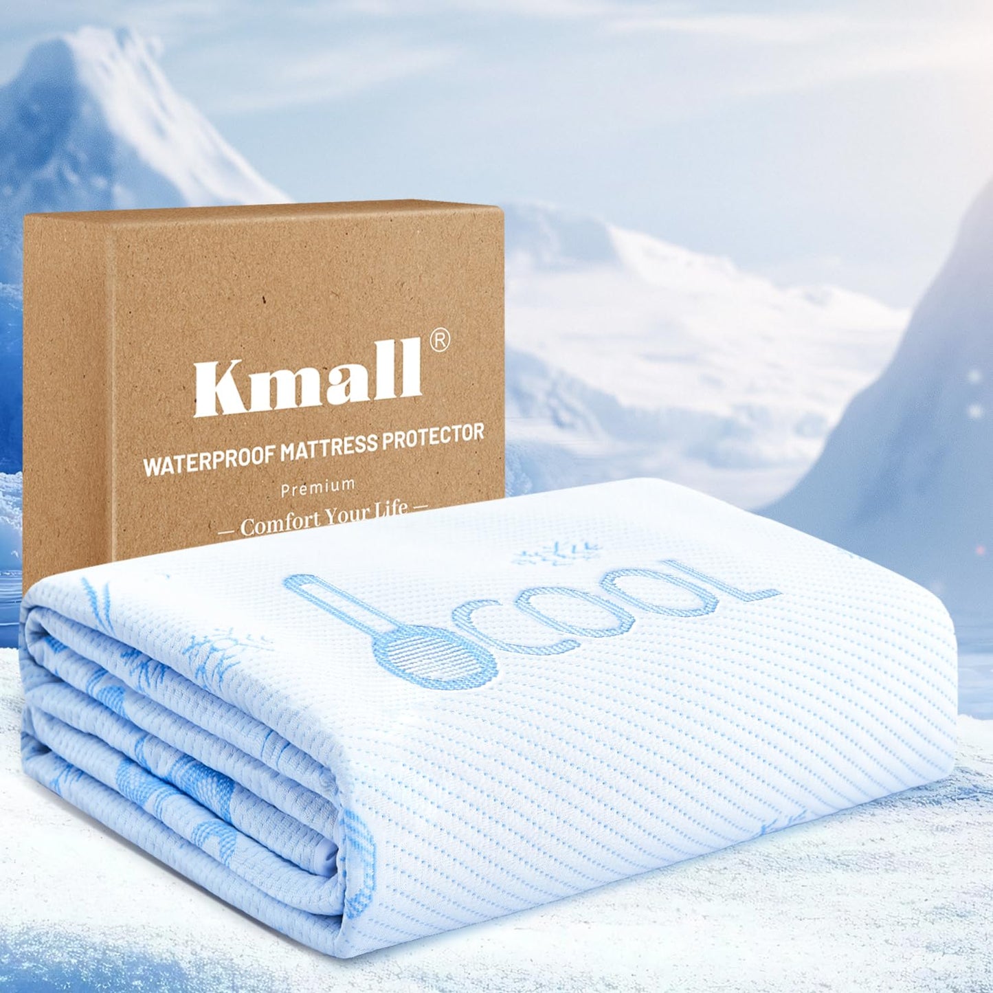 Kmall Premium Cooling Queen Size Mattress Protector - 100% Waterproof & Breathable Cool 3D Air Fabric Bed Mattress Cover, Soft Noiseless Mattress Pad for 8"-21" Deep Pocket, Machine Washable (White)
