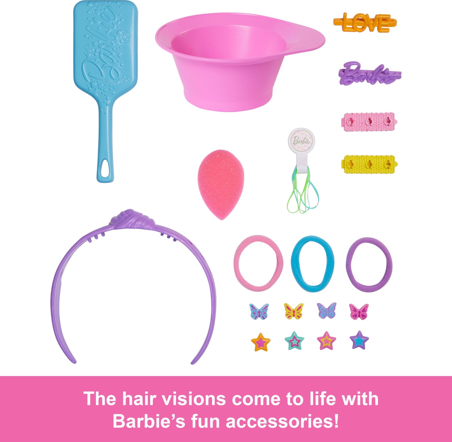 Barbie Doll Styling Head, Dark Brown Hair with 20+ Hair Styling Accessories Including Star & Butterfly Color Change Hair Clips