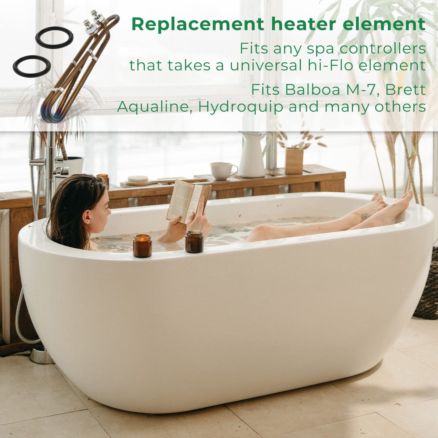 5.5KW 240V Titanium Flo-Thru Universal Heating Element, Hot Tub Heater Element with Mounting Hardware Replacement for Balboa Spa Heater Element, Applicable in Spas Electric Heaters Or Swimming Pools