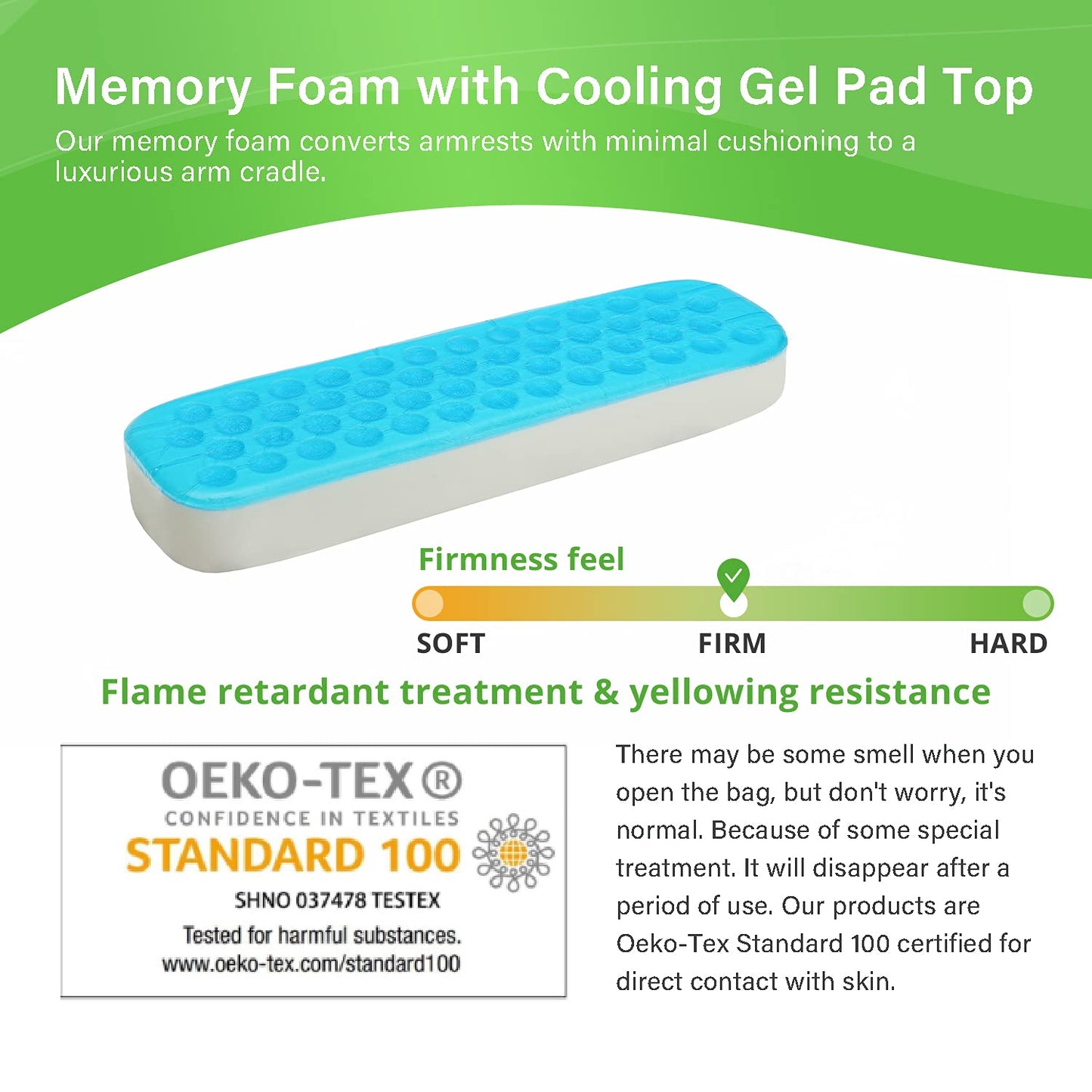 LargeLeaf Chair Armrest Cooling Gel Cushions Elbow Pillow Pressure Relief Office Chair Gaming Chair armrest with Memory Foam armrest Pads 2-Piece Set of Chair