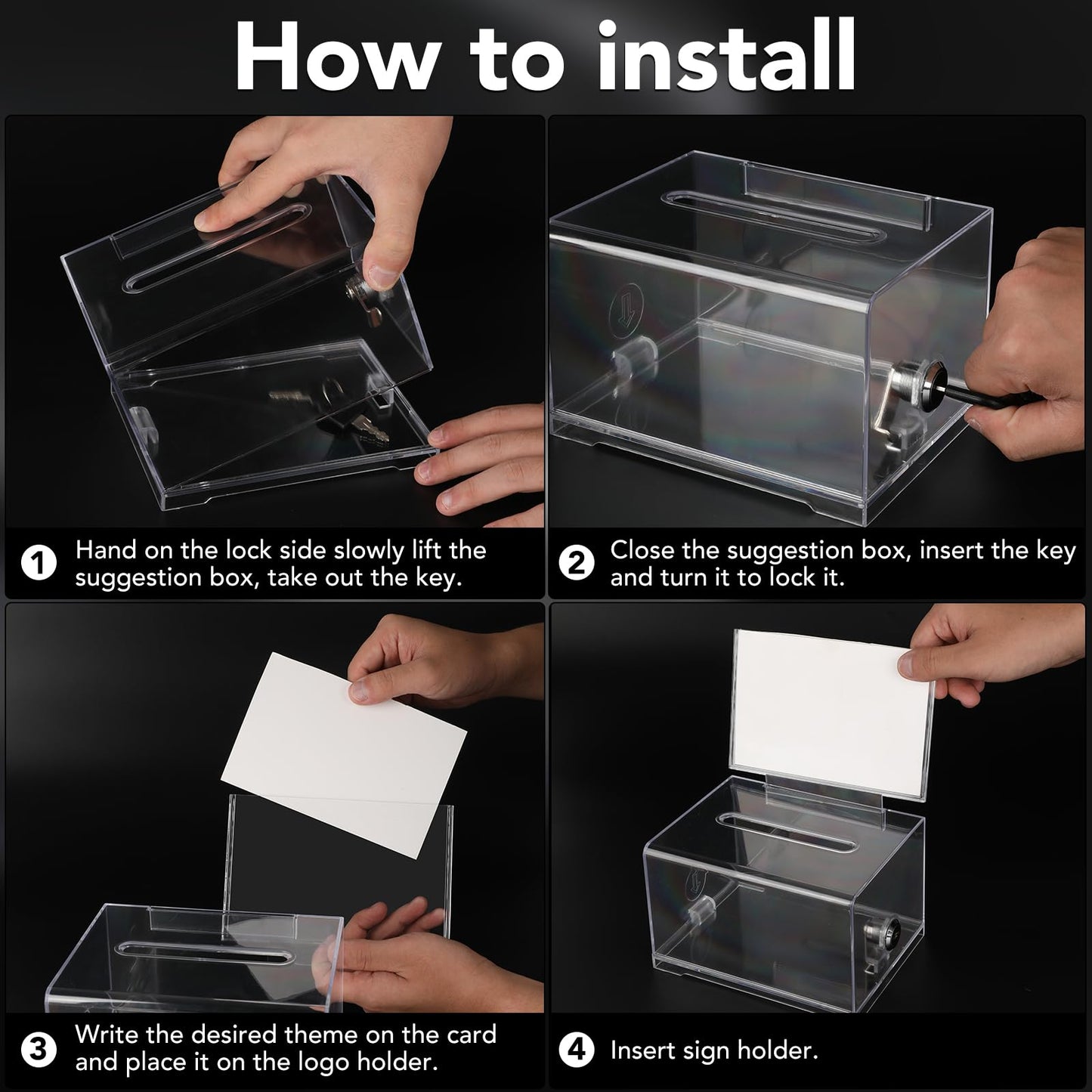 VOISEN Clear Donation Box with Lock,2 Pack Ballot Box with Sign Holder, 6.2x4.6x3.9 Inch