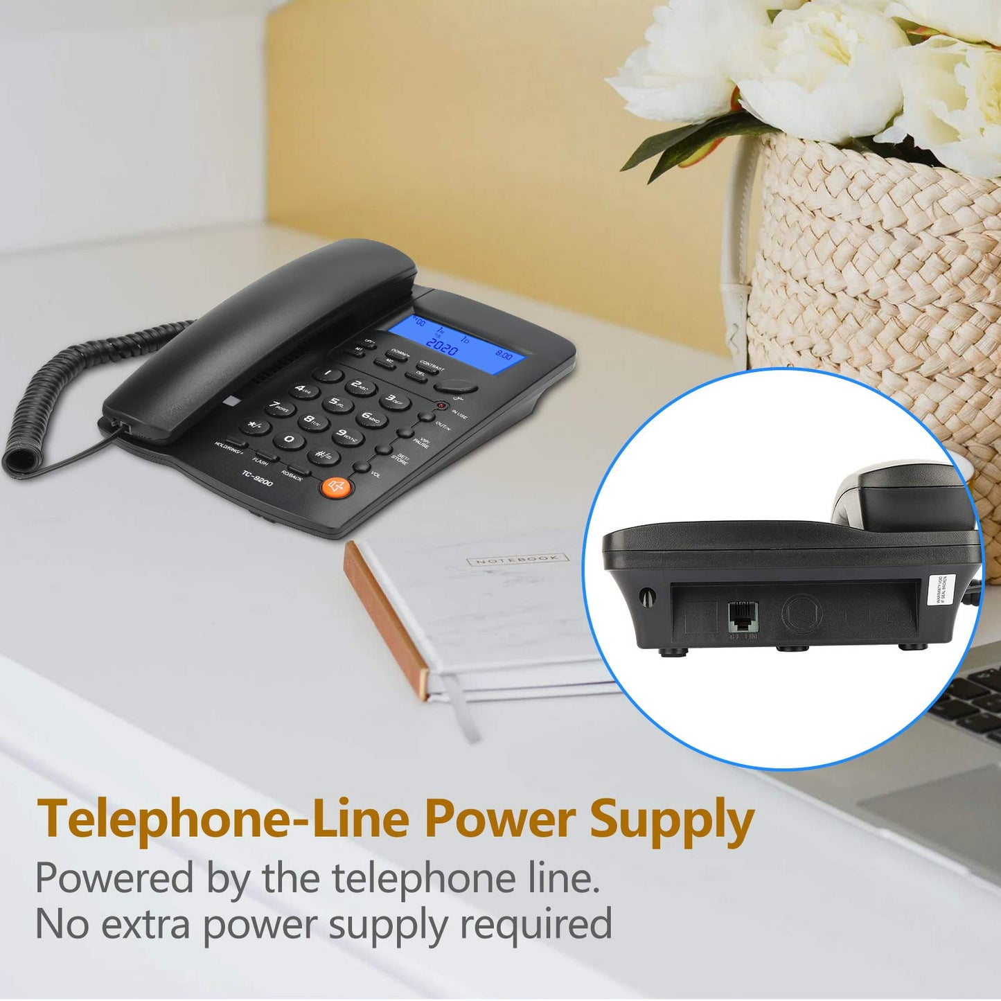 Uvital Desktop Corded Telephone, DTMF/FSK Mode, LCD Display, Calls Memory, Basic Calculator, Special Ring for VIP Numbers, M1,M2 One Touch Memory, in Use LED Indication, Last Number Redial