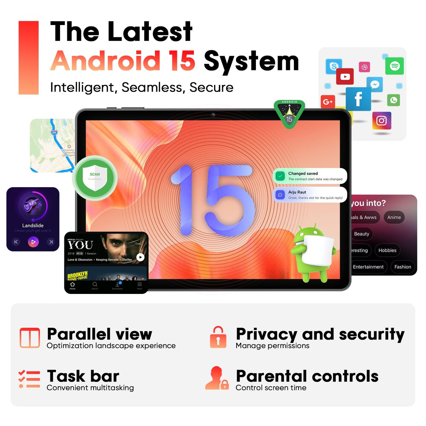 Android 15 Tablet 10 Inch with Keyboard Mouse, Octa-core CPU,RAM 18GB, ROM 128GB (Up to 1 TB), 800x1280 Widevine L1, WiFi 6 & Bluetooth 5.4, Dual Speakers, 5MP+8MP, 6000mAh, GPS