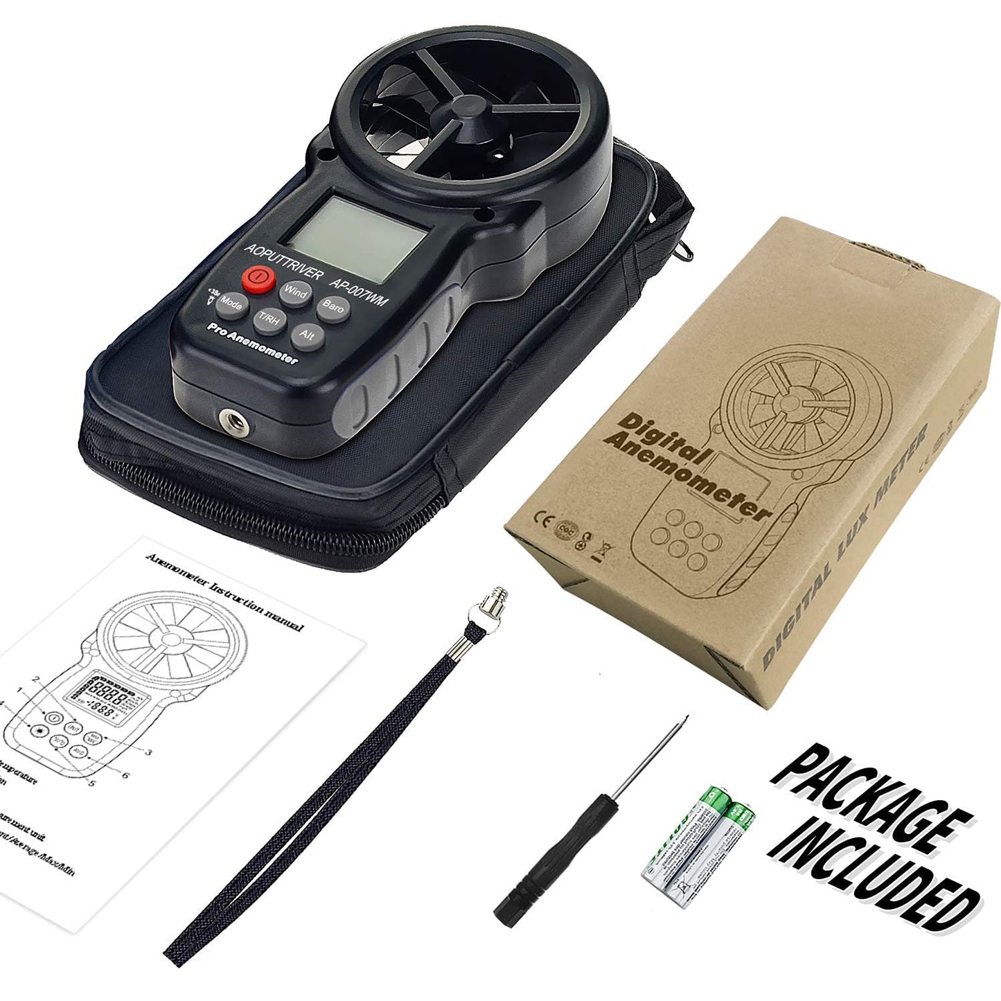 Digital Anemometer Barometer AP-007WM Altimeter Gauge, Handheld Anemometer for Wind Speed/Temperature with Wind Chill & Relative Humidity, Altitude, Barometric Pressure measure for HVAC CFM Shooting