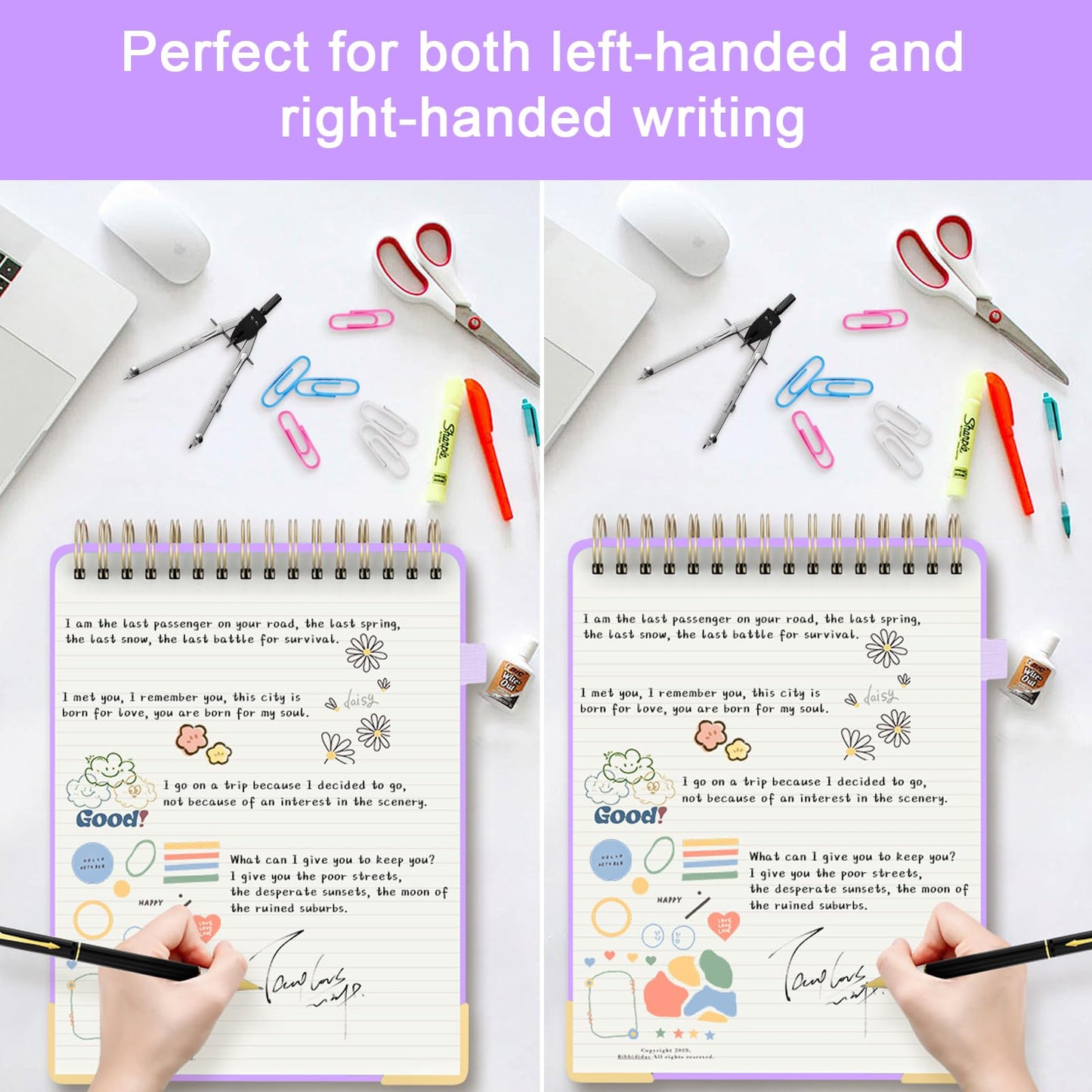 Top Spiral Notebook, A4 Hardcover Top Bound Steno Pads, 240 Pages 100gsm College Ruled Left Handed Notebook Journal for Work, School, Meeting Writing - Purple, 8.5" x 11"