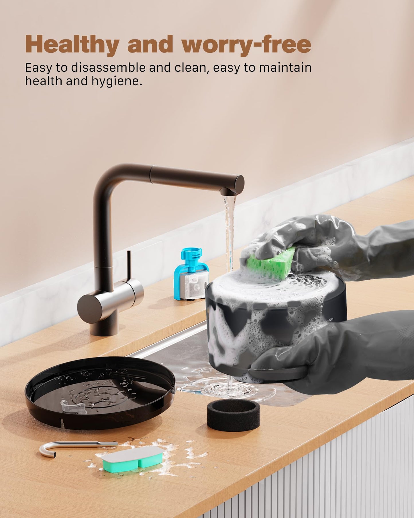 Cat Water Fountain - with 6 Carbon Filters + 3 Sponge Filters - Super Silent Cat Fountain - Faucet Cat Fountain - Quiet Water Pump - BEMOONY