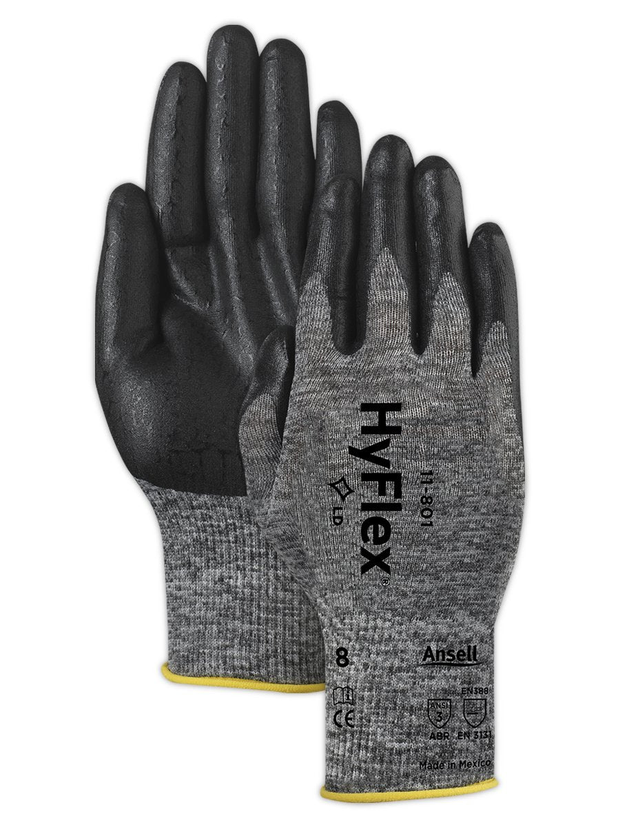 Ansell 103384 HyFlex 11-801 Grey and Black Nitrile Coated Machine Knit Gloves, 0.42" Height, 9.5" Length, 5" Wide, Size 9, Gray (Pack of 12)