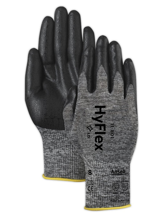 Ansell 103384 HyFlex 11-801 Grey and Black Nitrile Coated Machine Knit Gloves, 0.42" Height, 9.5" Length, 5" Wide, Size 9, Gray (Pack of 12)