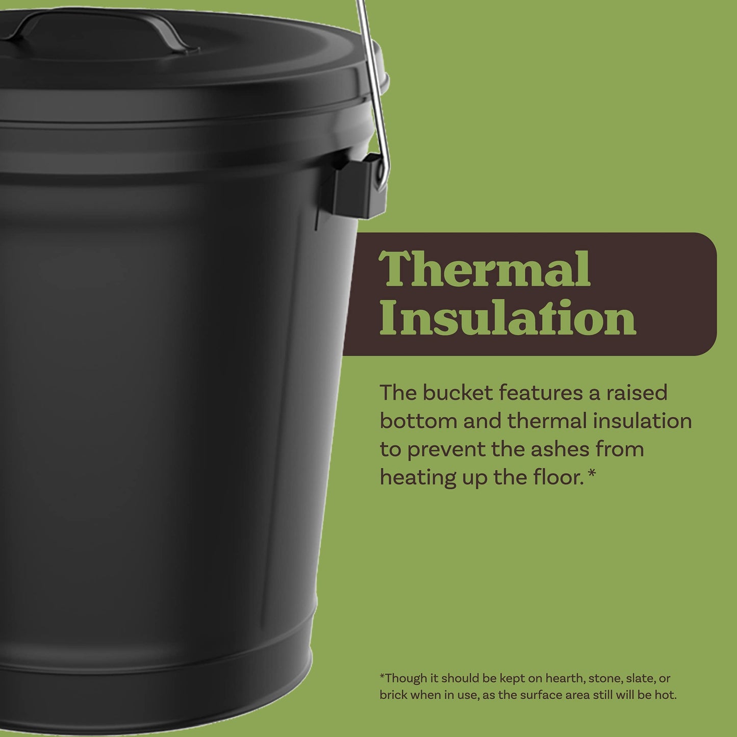 Pure Garden 50-210 4.75 Gallon Black Ash Bucket with Lid and Shovel-Essential Tools for Fireplaces, Fire Pits Wood Burning Stoves-Hearth Accessories