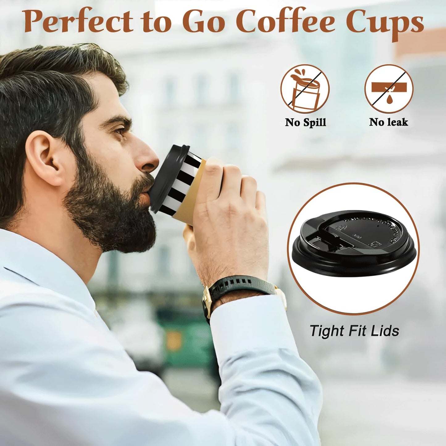 100 Pack - 12 oz Disposable Coffee Cups with Lids and Sleeves - Double Wall Kraft Paper to-Go Hot/Cold Cups with Lids - Thickened Coffee Paper Cups for Office, Restaurant, Party, Cafe & Takeout